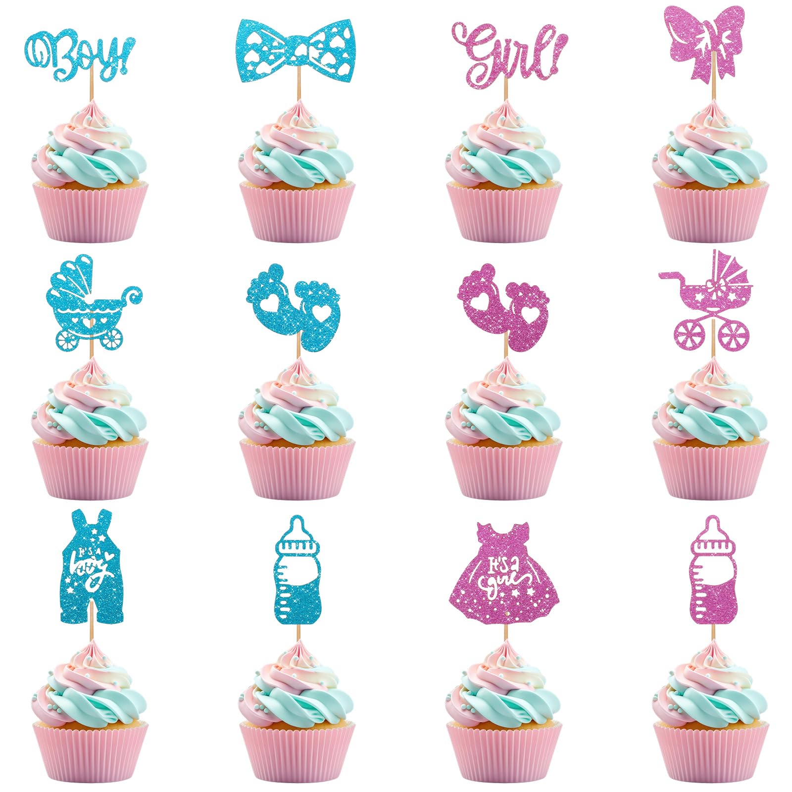 36Pcs Gender Reveal Cake Toppers, Ymapinc Baby Shower Cupcake Toppers
