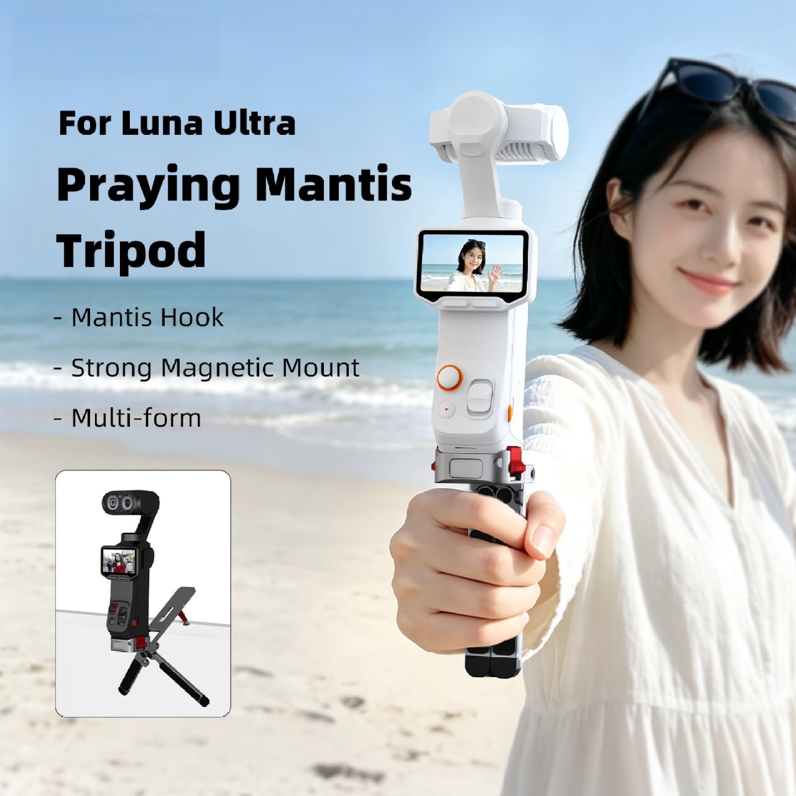 Trípode Magnético para Insta360 Luna Ultra Soporte Metálico Portátil de Mano con Base Ajustable, Liberación Rápida, Antideslizante con Orificio para Tornillo de 1/4" para 360 Luna Ultra