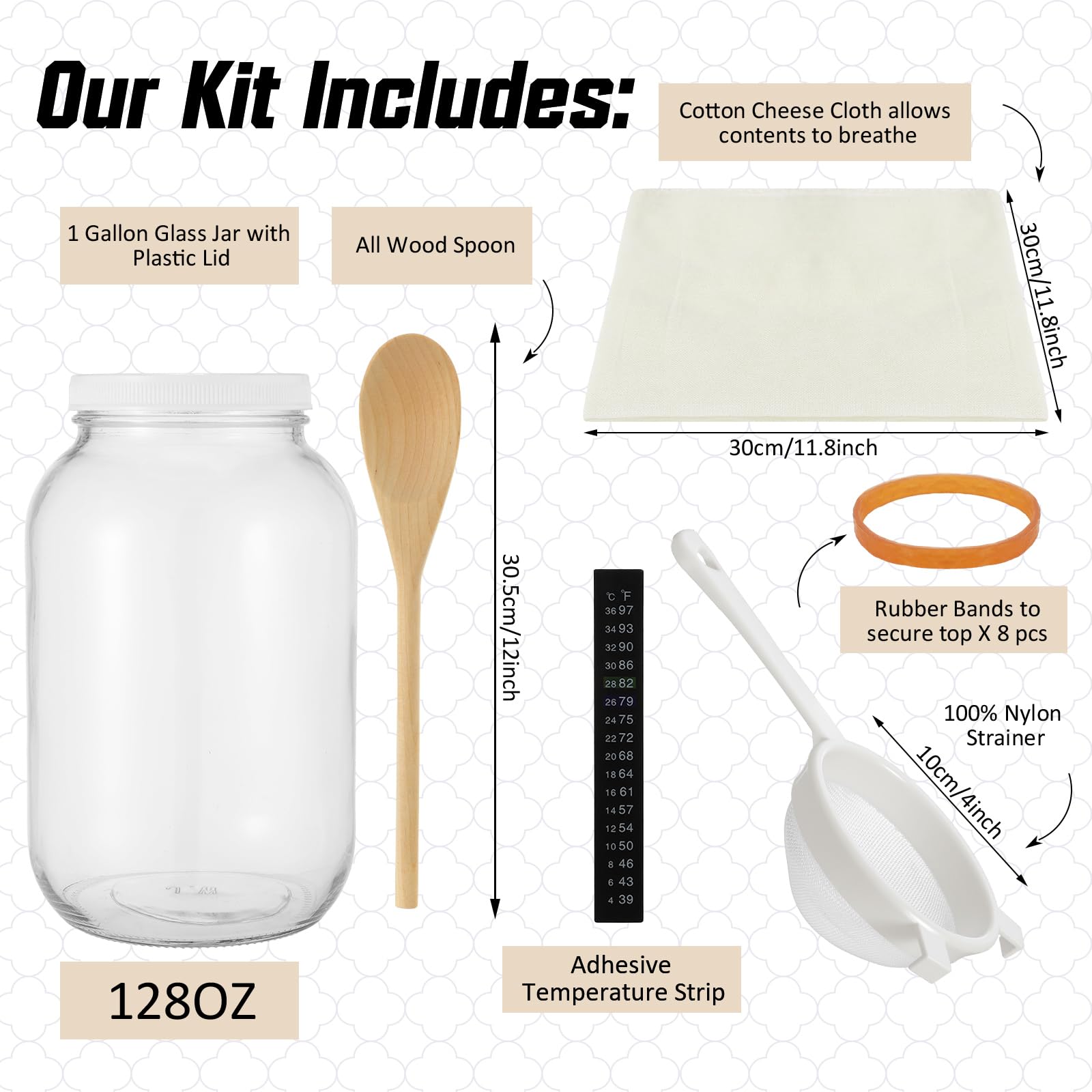 Honeydak 16-teiliges Kefirglas-Set, 3,6 l breite Öffnung mit Sieb, plus