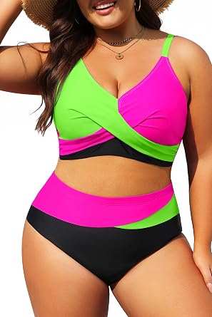 Tempt Me Plus Size Two Piece Swimsuit - Women High Waisted Bikini Set Tummy Control Bathing Suits