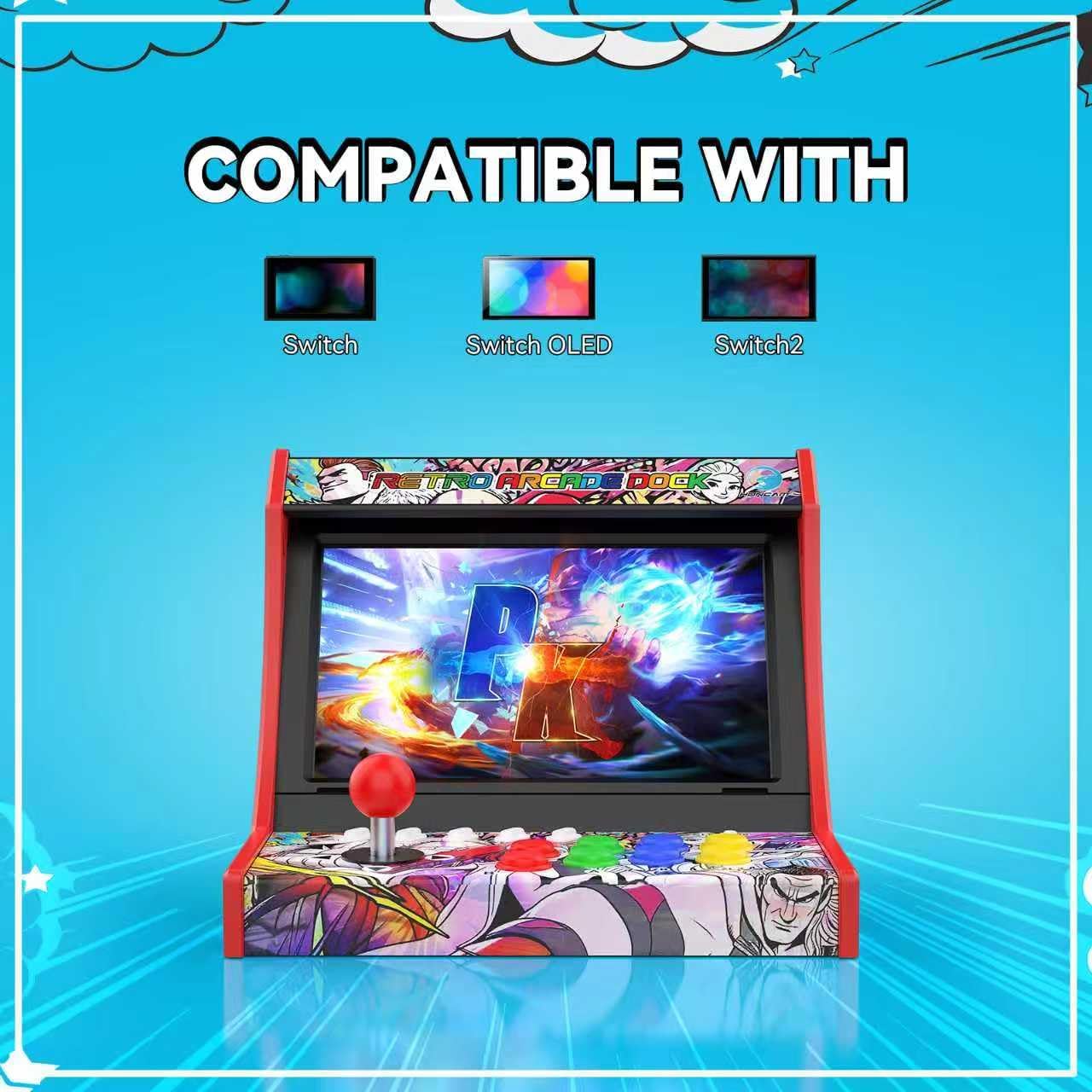 Retro Arcade Stick for Switch 2/OLED/Switch,Mini Arcade Machine Cabinet with 12 Game Card Slots & SD Card,Support Turbo (Black)