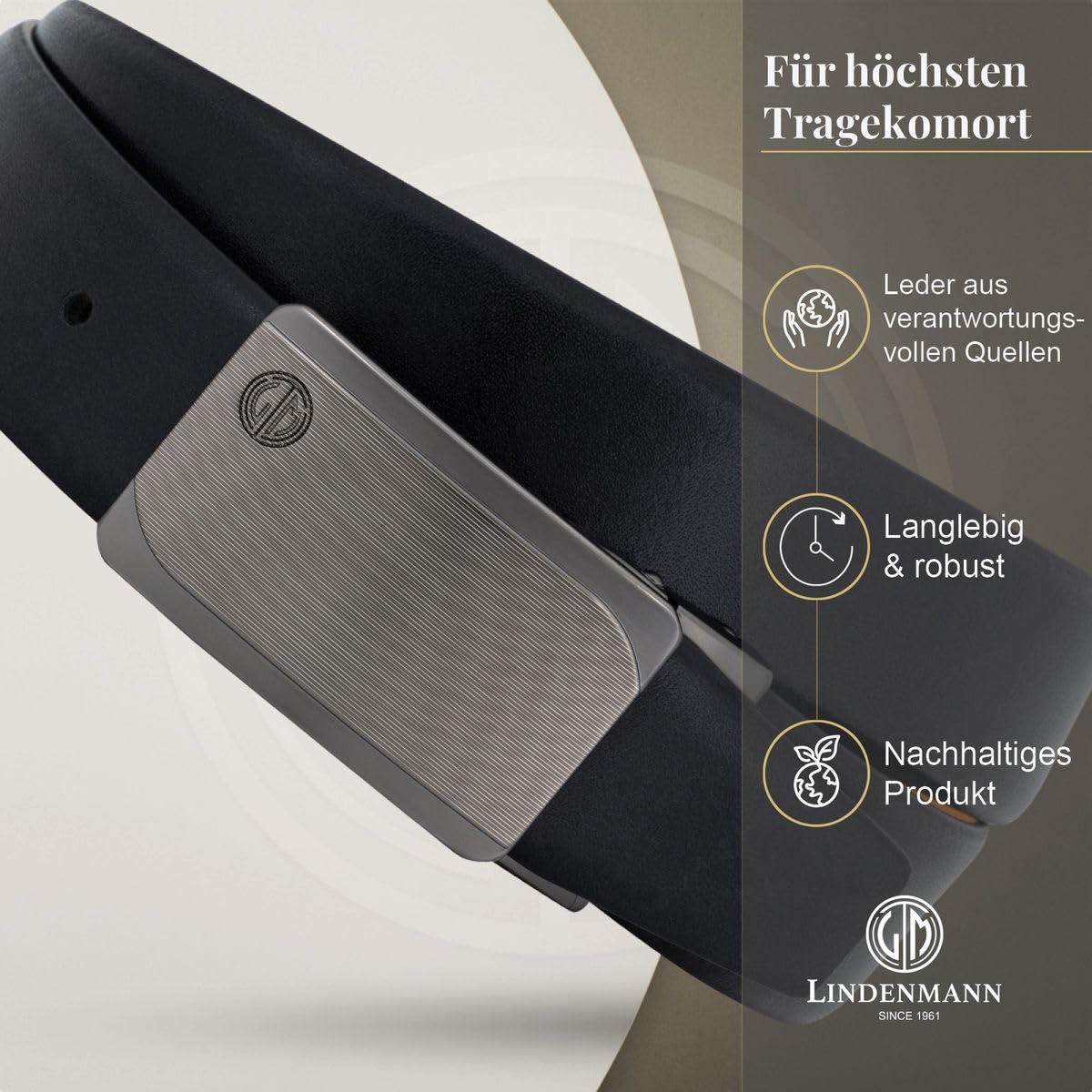 LINDENMANN Męski pasek ze skóry bydlęcej czarny Made in Germany