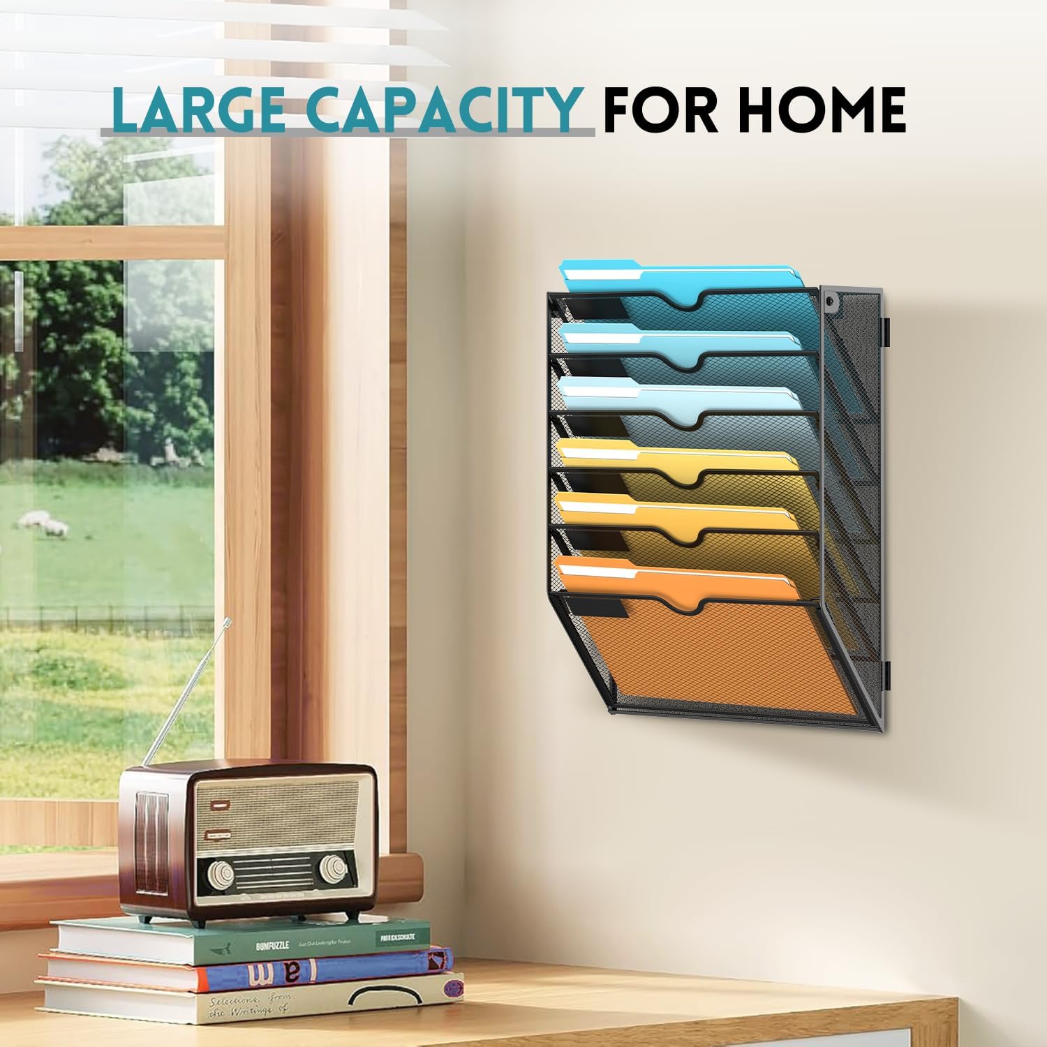 SUPEASY Wall File Organizer Mesh Office Mail Holder, Hanging Wall Organizer Magazine Rack for Office Black, 6 Tier, 2Pack