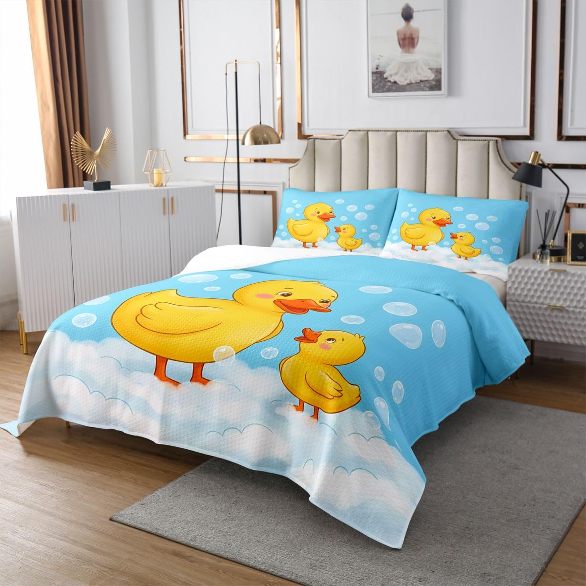 Homewish Enten Süß Blau Gummi Tagesdecke 170x210cm