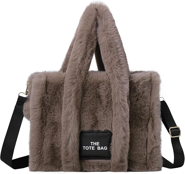 DKIIL NOIYB Tote Bag for Women, Plush Fluffy Tote Bag With Zipper Personalized Tote Bags Large Capacity Fluffy Totes Bag Top-Handle Shoulder Crossbody Bags