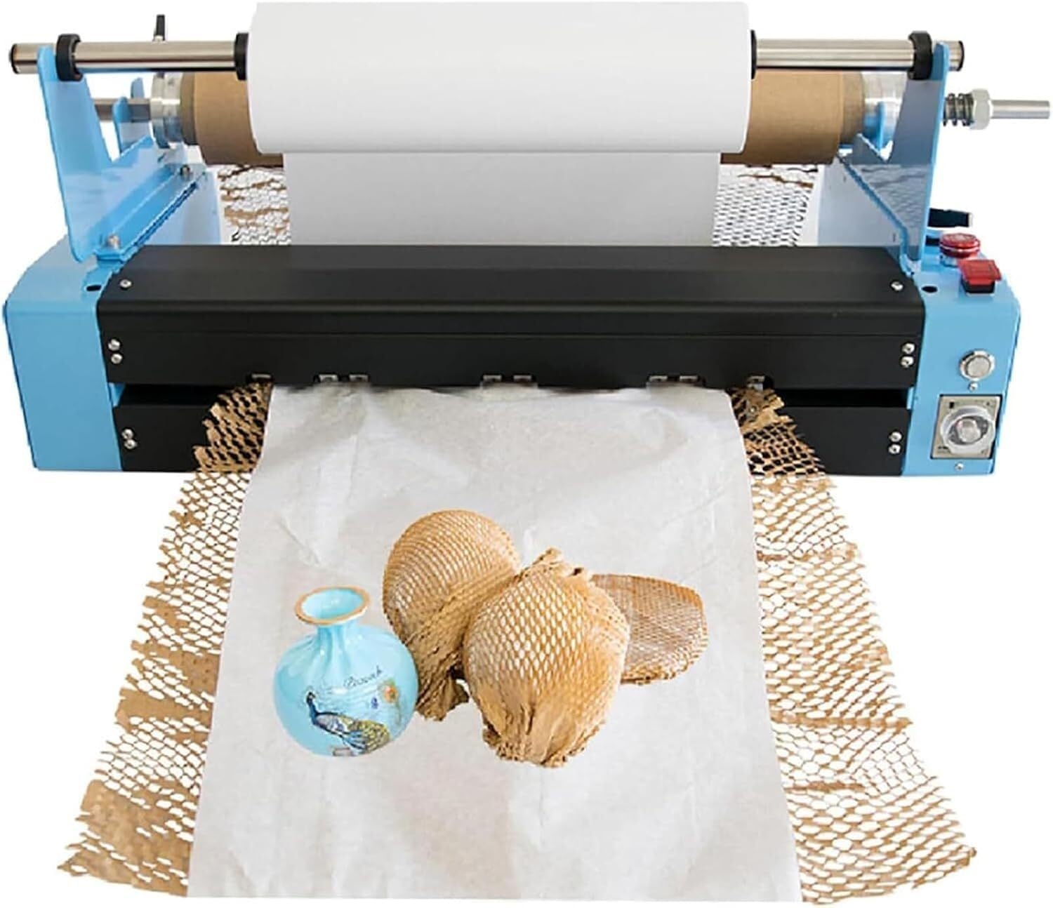 Packing Paper Roll Dispenser, Wrapping Paper Manual Machine, Adjustable Stretch/Speed 0-25M/Min/Automatic Paper Ejection