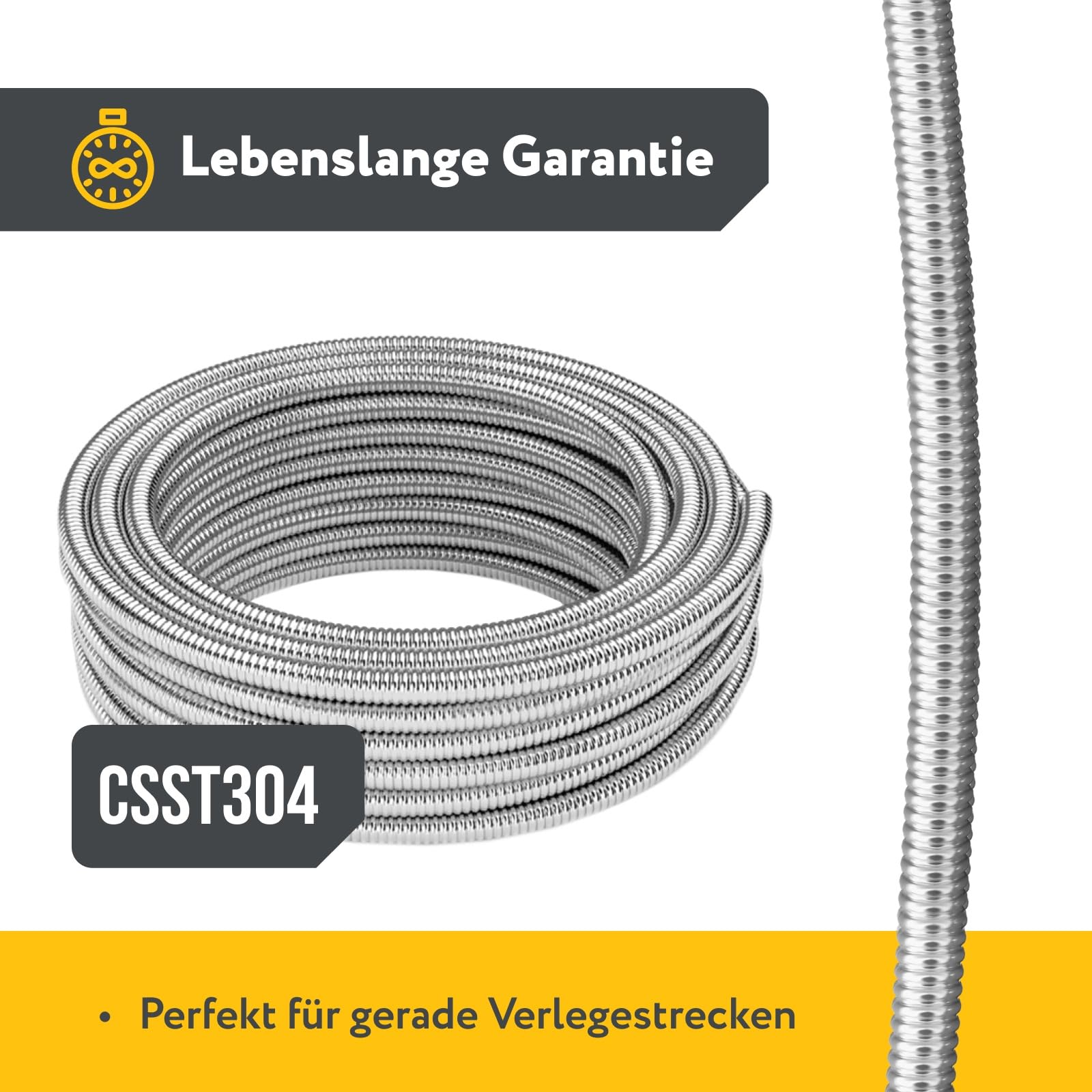 Stahlmann CSST304 - Tubo corrugado de acero inoxidable para consongación de agua en el anillo, no recocido, tubo solar, tubo protector de cable, tubo de calefacción, longitud de la tubería: 20 m,
