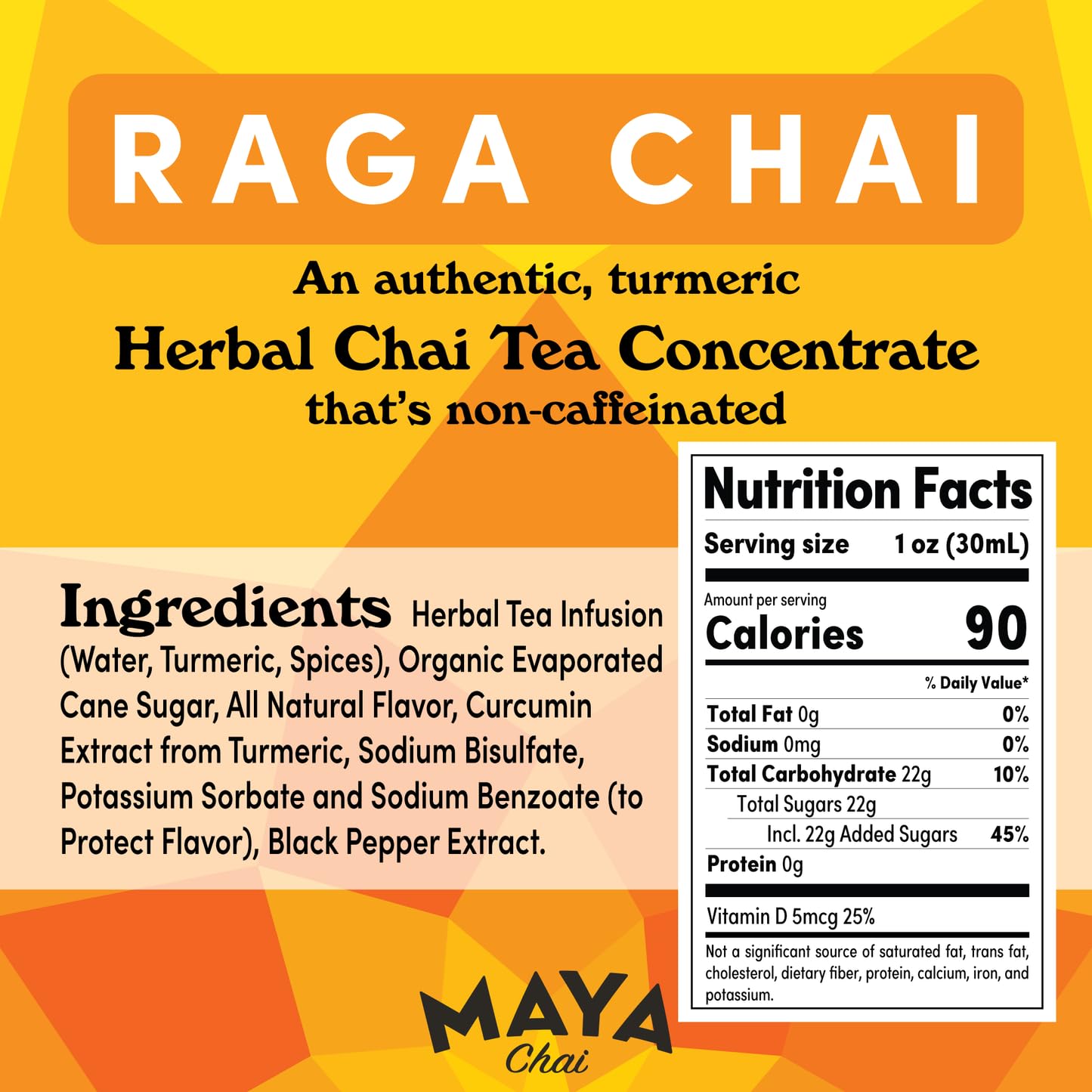 Maya Tea Raga Chai Tea Concentrate, Turmeric Spiced Herbal Blend, No Caffeine, 64 oz Bottle with Pump, 64 Servings