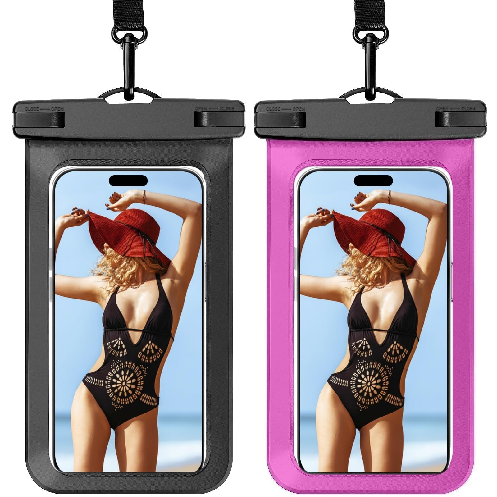 Woyinger 2 Pack Waterproof Phone Pouch, Universal Dry Bag Case Compatible for iPhone 17 16 15 14 13 12 Pro Max, IPX8 Beach Essentials Vacation Must