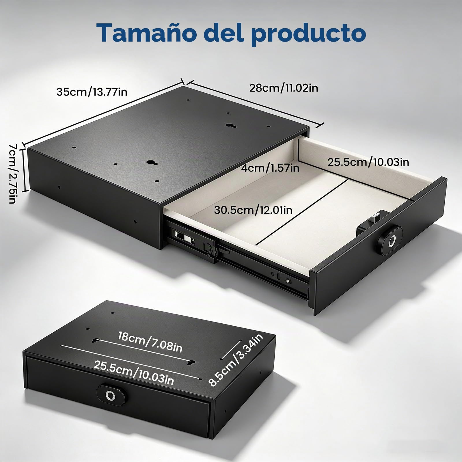 Caja Fuerte Camufladas con Huella Dactilar y Cajón Oculto USB-C | Caja Huella Dactilar de 35 × 28 × 7 cm, Cierre Automático y Guías Silenciosas para Escritorio, Armario, Oficina y Hotel