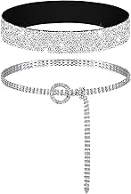 Pangda 2 Pcs Women Stretchy Rhinestone Dress Glitter Belts O Ring Buckle Bling Diamond Belts for Women Shiny Party