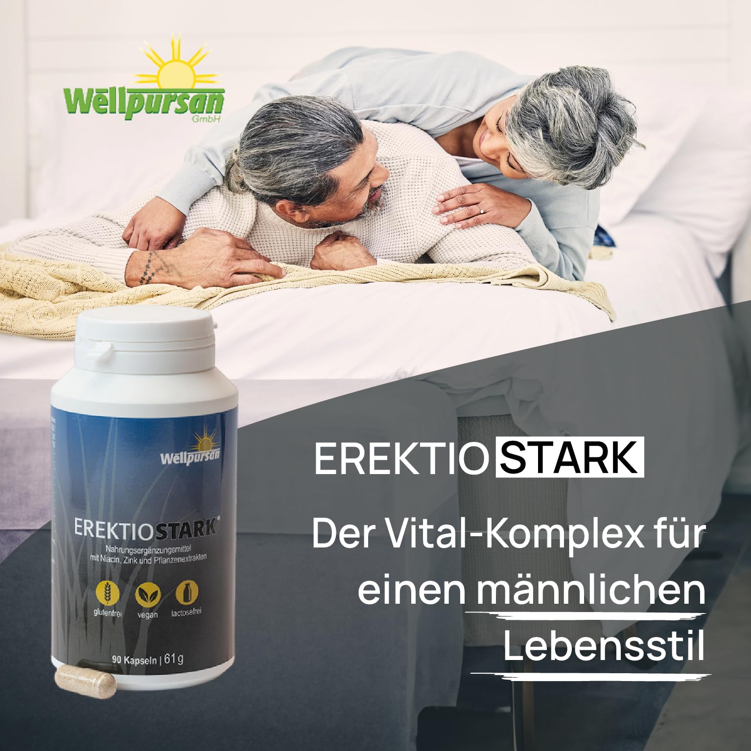 Wellpursan Erektio Stark, 90 Kapseln, für aktive Männer, mit L-Arginin, Pflanzenstoffen, Maca, Zink, pflanzlich hochdosiert