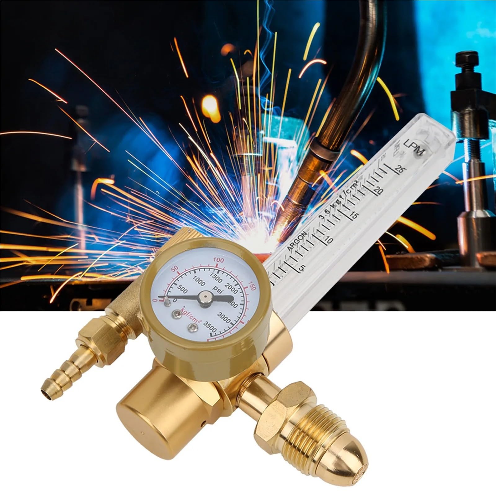 Reductor de presión de argón de latón macizo, medidor de caudal de gas, conector macho CGA580 de 8 roscas, regulador de caudal de gas