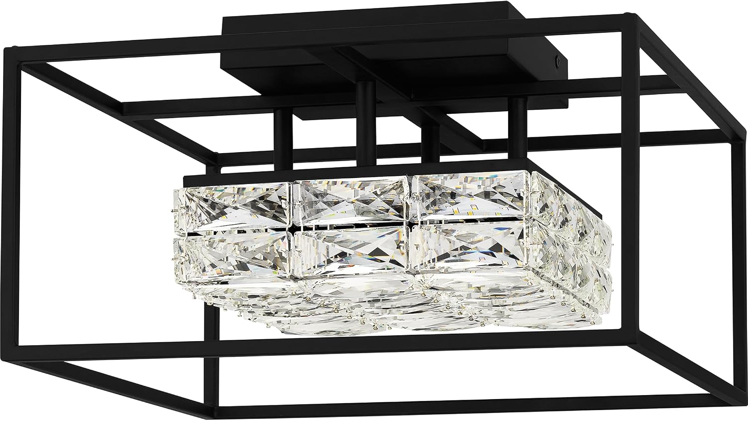 Quoizel Platinum Dazzle Modern Crystal-Glass LED Semi-Flush Ceiling Light, 16 Inch Matte Black Chandelier, 25W, Close to Ceiling Light Fixtures for Kitchen, Bedroom, Foyer, Office or Entryway
