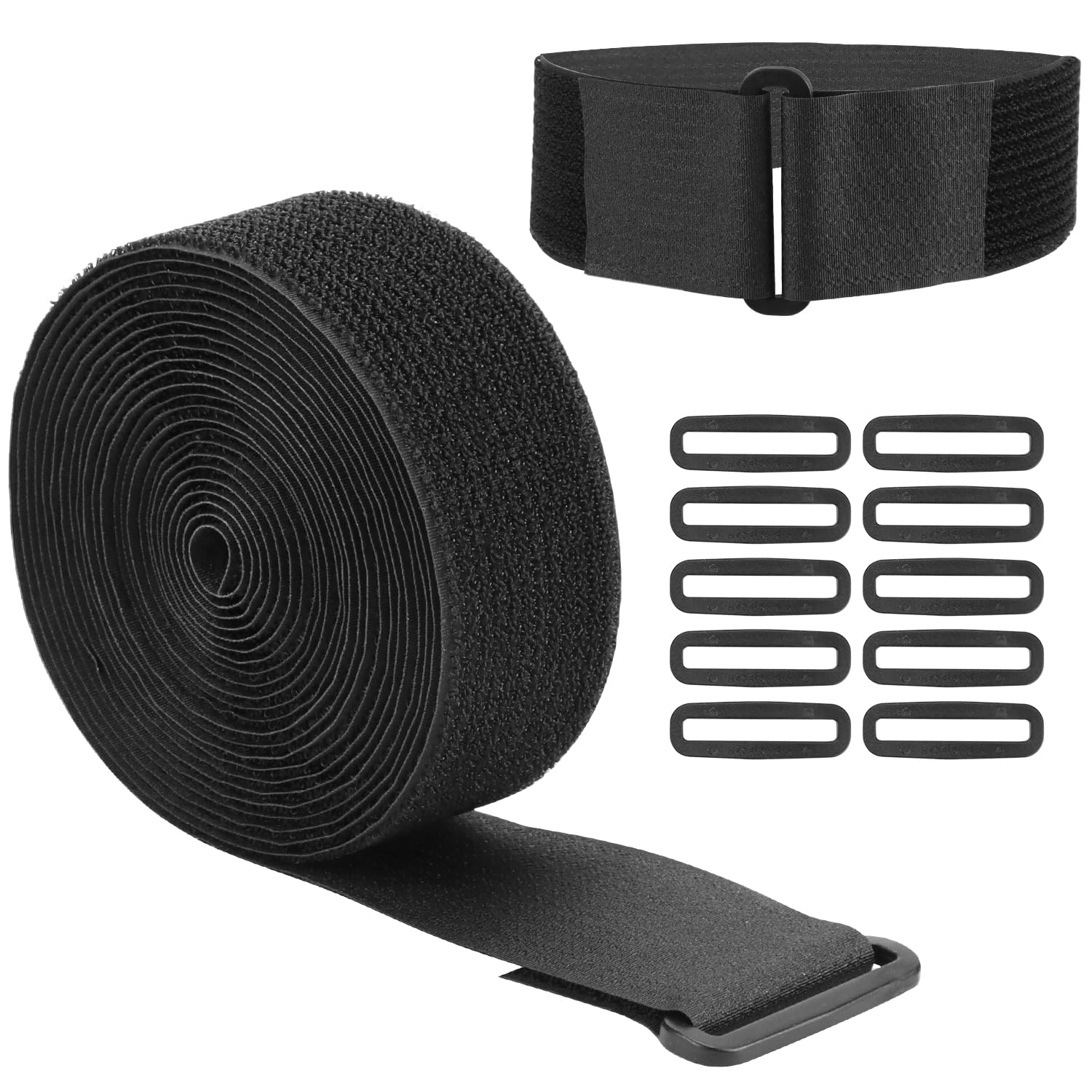 Qwork Black Qwork® 5M X 5Cm Hook And Loop Straps With 10 Buckles, Cut-To-Length Reusable Cable Ties Cable Ties Fastening Straps For Cable Management & More (2In X 16.4Ft)