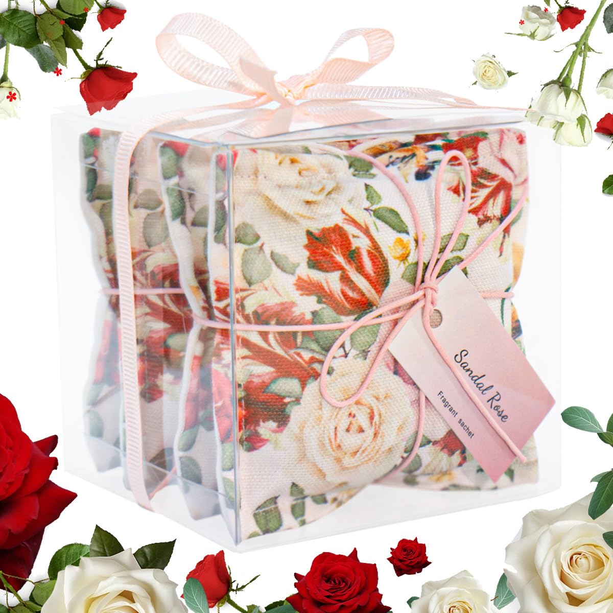 AucudaRose Scented Sachets for Drawers and Closet, 4 Rose Sachet Bags for Clothes, Fragrance Closet Deodorizer Odor Eliminator, Spring Wardrobe Air Fresheners, Gift Pot Pourri for New Year.