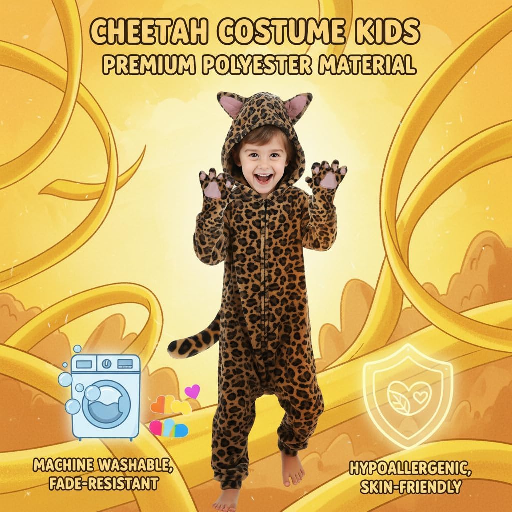 Cheetah Costume Kids Girls Leopard hoodie Onesie Funny Sleepwear Jumpsuit Halloween Costume Dress Up Cosplay Party - Image 2