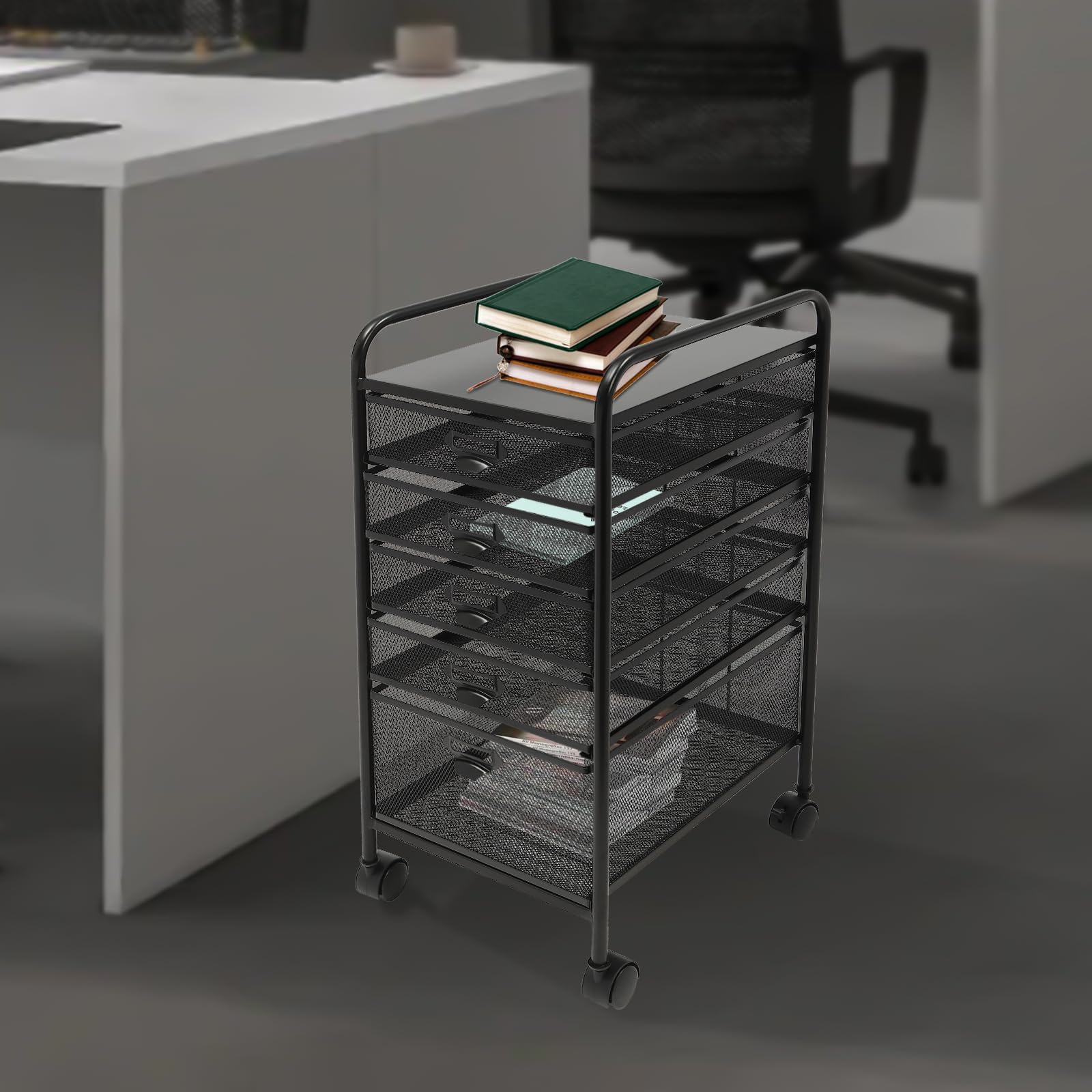 Carro para Archivos rodante con asa Carro de Almacenamiento utilitario con 5 cajones Ruedas con Cerradura o Escuela, Dormitorio, Oficina, Biblioteca, habitación de niños, Blanco