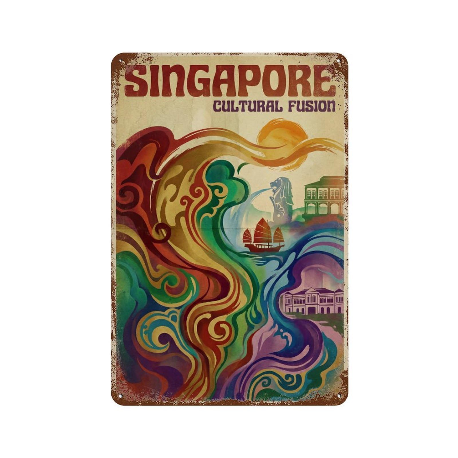 Metal Tin Sign Vintage Travel Singapore Melting