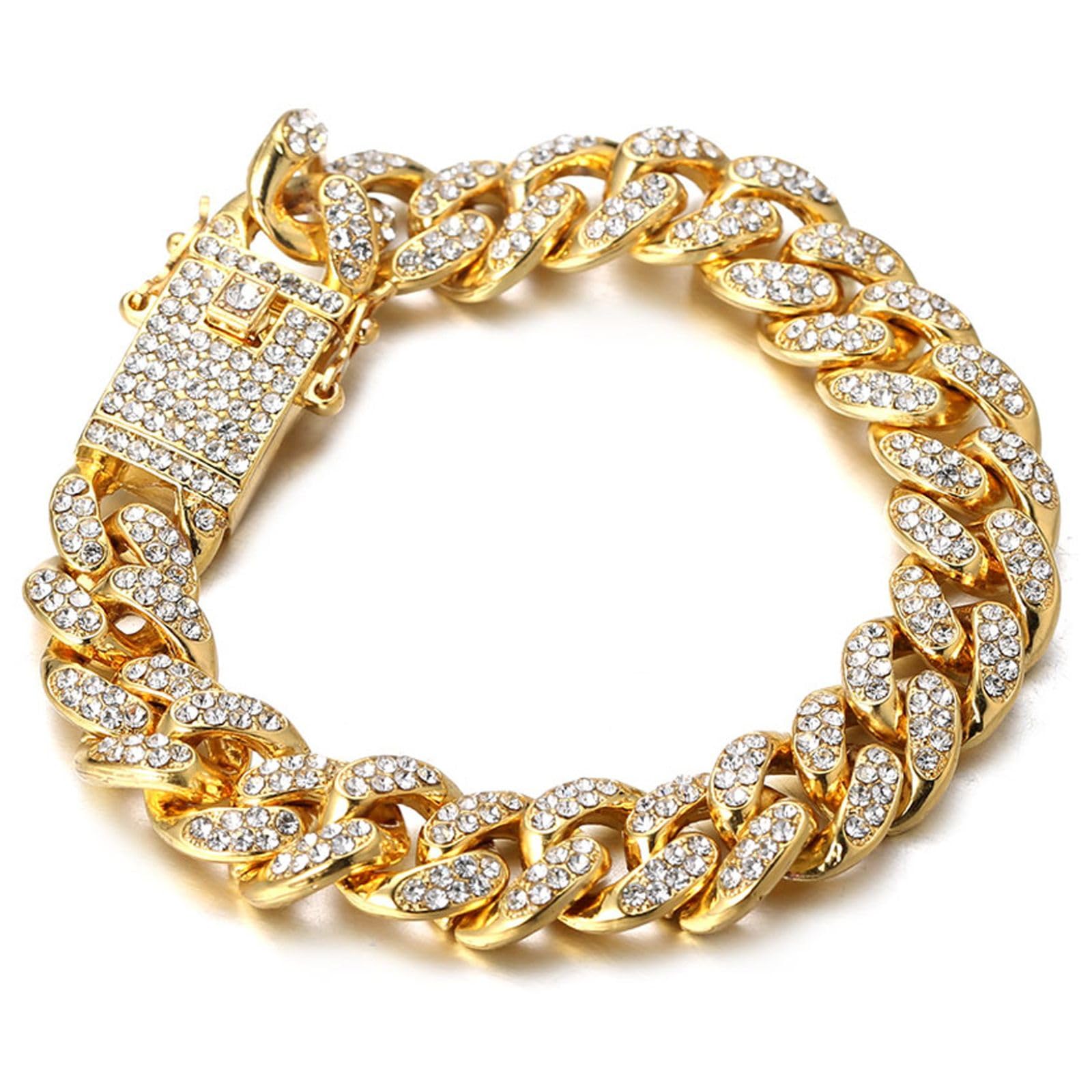 Gold Diamond Cuban Link Chain for Kids Boys Teens - 18K Real Gold/Platinum White Gold/Rhodium Black/Rose Gold Plated Bracelet Necklace - 14MM Width Multiple Lengths - Includes Giftbox