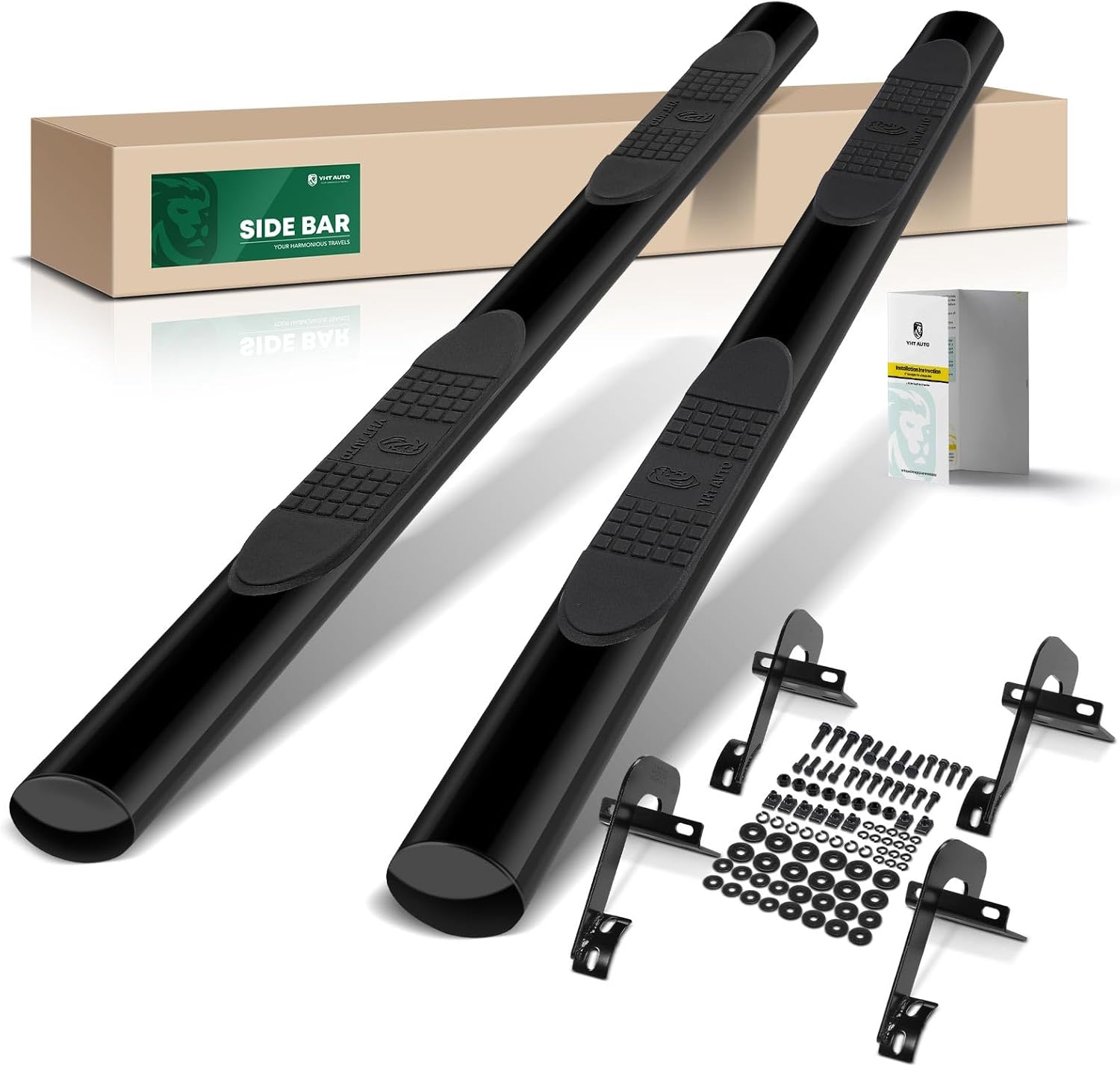 YHTAUTO 4 Inch Running Boards Fit Ford F-150 2001 2002 2003 Super Crew/Crew Cab, Oval Straight Side Steps Carbon Steel Step Bars Off-Road Exterior Accessories