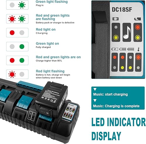 Miniatura 4 de Fancy Buying Cargador rápido de 4 puertos 18V DC18SF con doble puerto USB compatible con Makita 14.4V 18V LXT Li-ion BL1830 BL1840 BL1850 BL1860