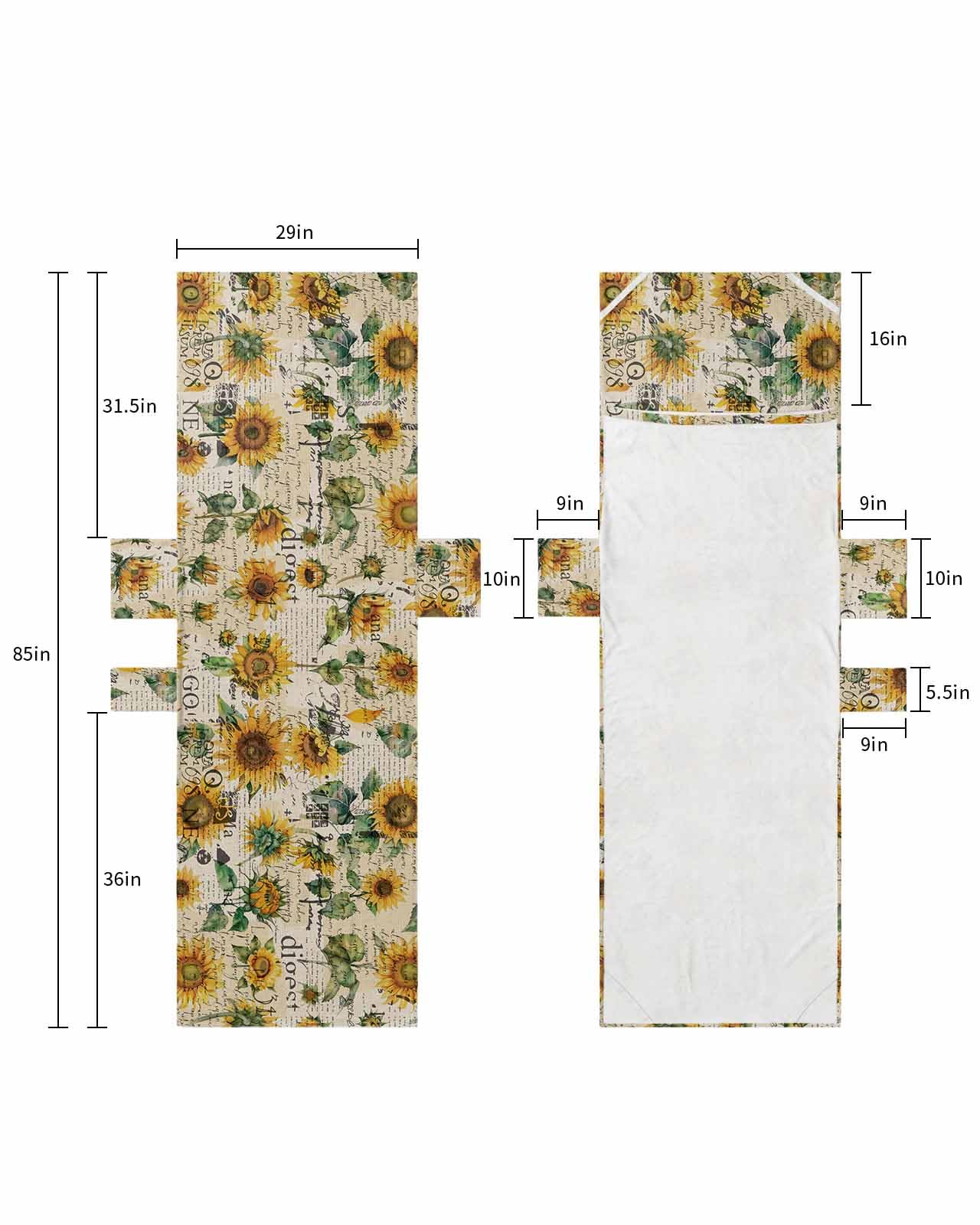 Sunflower Beach Lounge Chair Towel Cover, Soft Chaise Lounge Towel with Side Pockets Patio Pool Chairs Cover for Beach/Pool Sunbathing 29x85 Retro Floral Newspaper Country Botanical