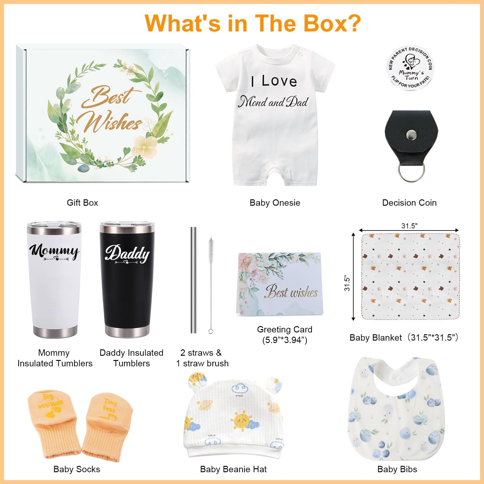 14PCS New Mom Gifts for Women, Gender Reveal Gifts, Pregnancy Gifts for New Parents Expecting Mom, Baby Shower Gifts for Mom to Be, Pregnancy Gifts with 20 OZ Mom and Dad Tumbler for First Time Moms
