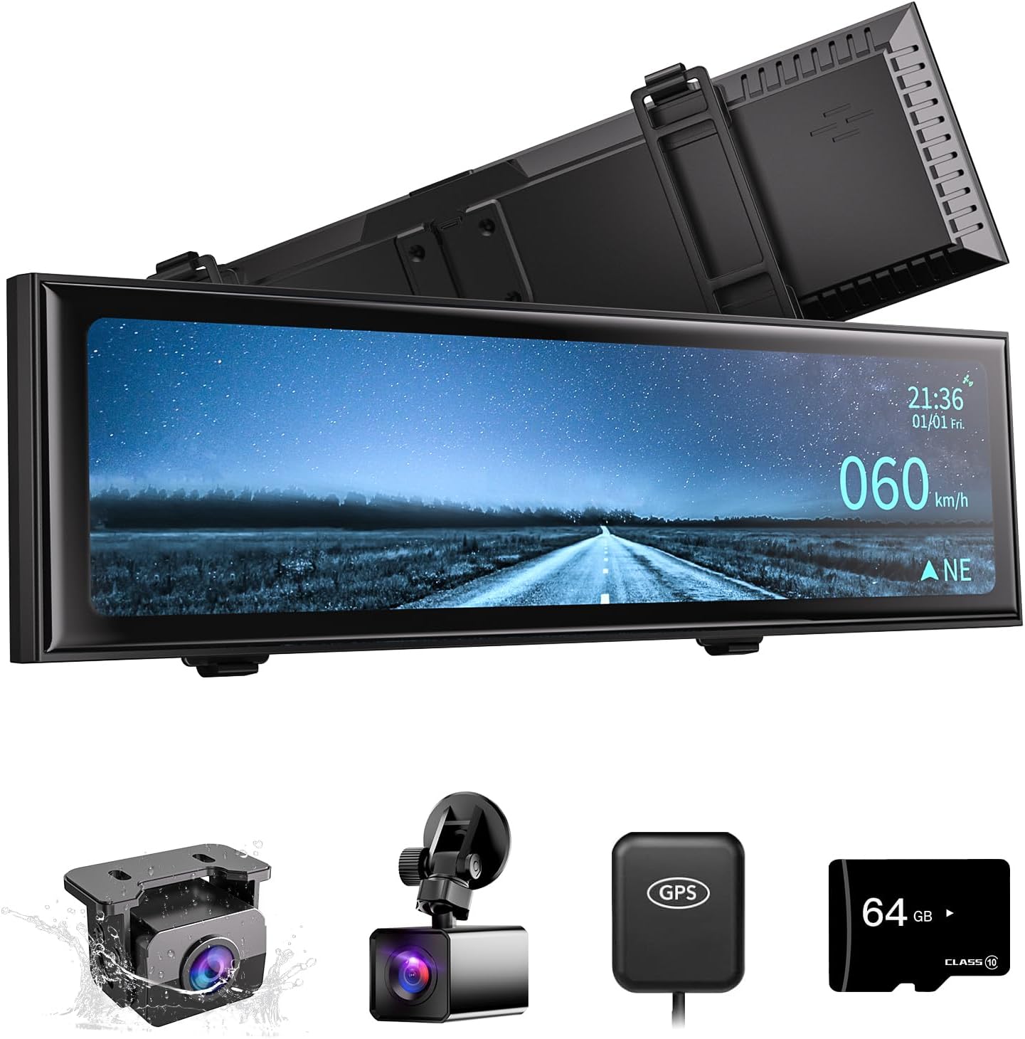 Super Night Vision Rear View Mirror Camera with F1.0 Aperture Lens，AI Vision Radar，BSD HDR/WDR，Touch Screen Smart Mirror Dash Cam, Free 64GB Card & GPS,12" Backup Camera AKEEYO NV-X
