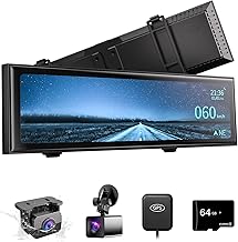 Super Night Vision Rear View Mirror Camera with F1.0 Aperture Lens, AI Vision Radar, BSD HDR/WDR, Touch Screen Smart Mirror Dash Cam, Free 32GB Card & GPS,12 Inch Backup Camera AKEEYO NV-X