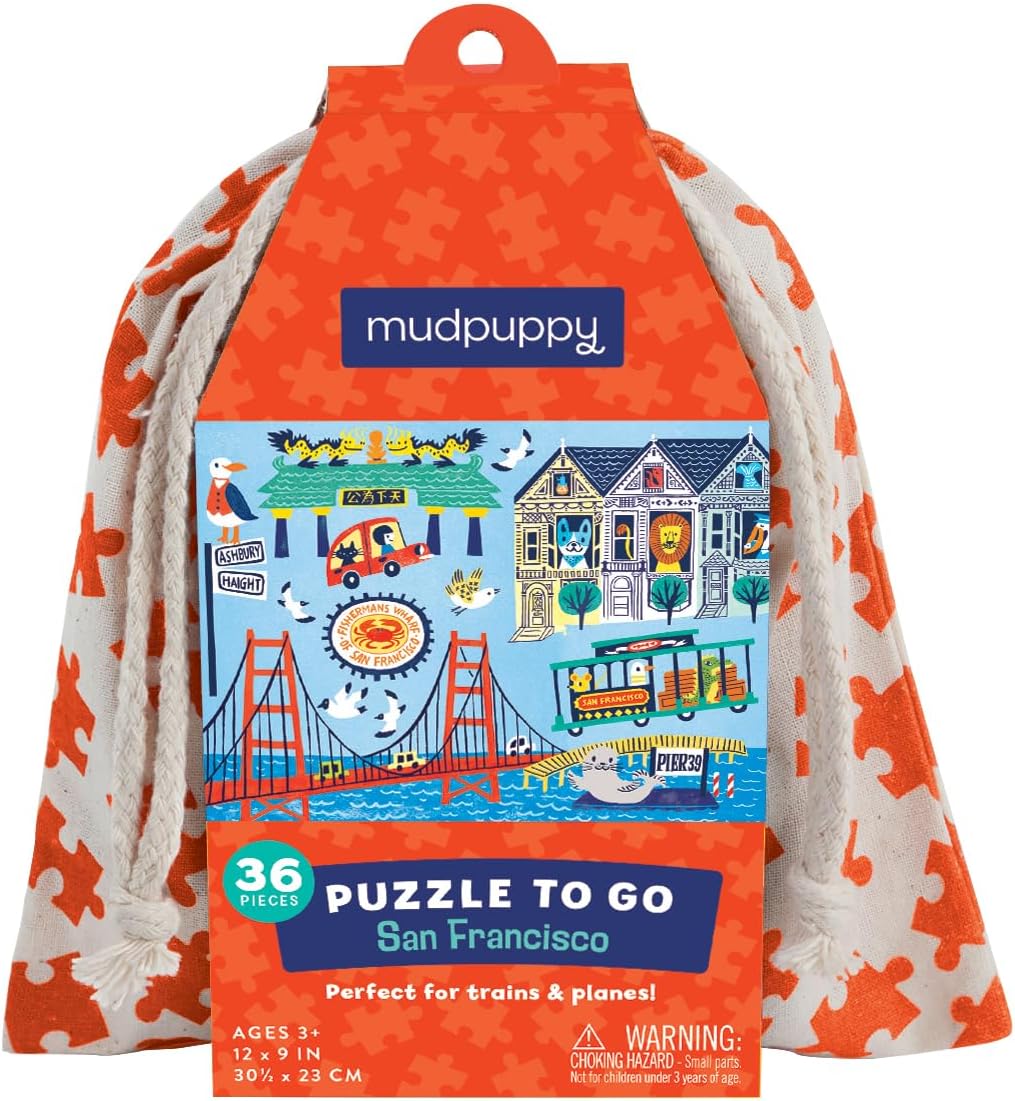 Mudpuppy San Francisco to Go Puzzle, 36 Pieces, Ages 3+, Colorful San Francisco Artwork, Travel-Friendly Bag, Made with Safe, Non-Toxic Materials