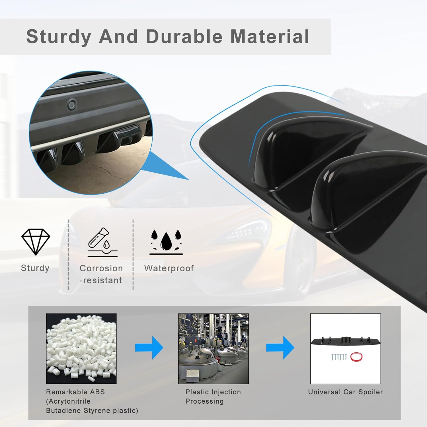 33" Car Rear Bumper Lip, Universal Rear Diffuser Shark Fin Style Bumper, Wing Spoiler Splitter Spoiler, Compatible with Honda Civic Accord Volkswagen VW Jetta Audi A3 Ford Explorer Chrysler