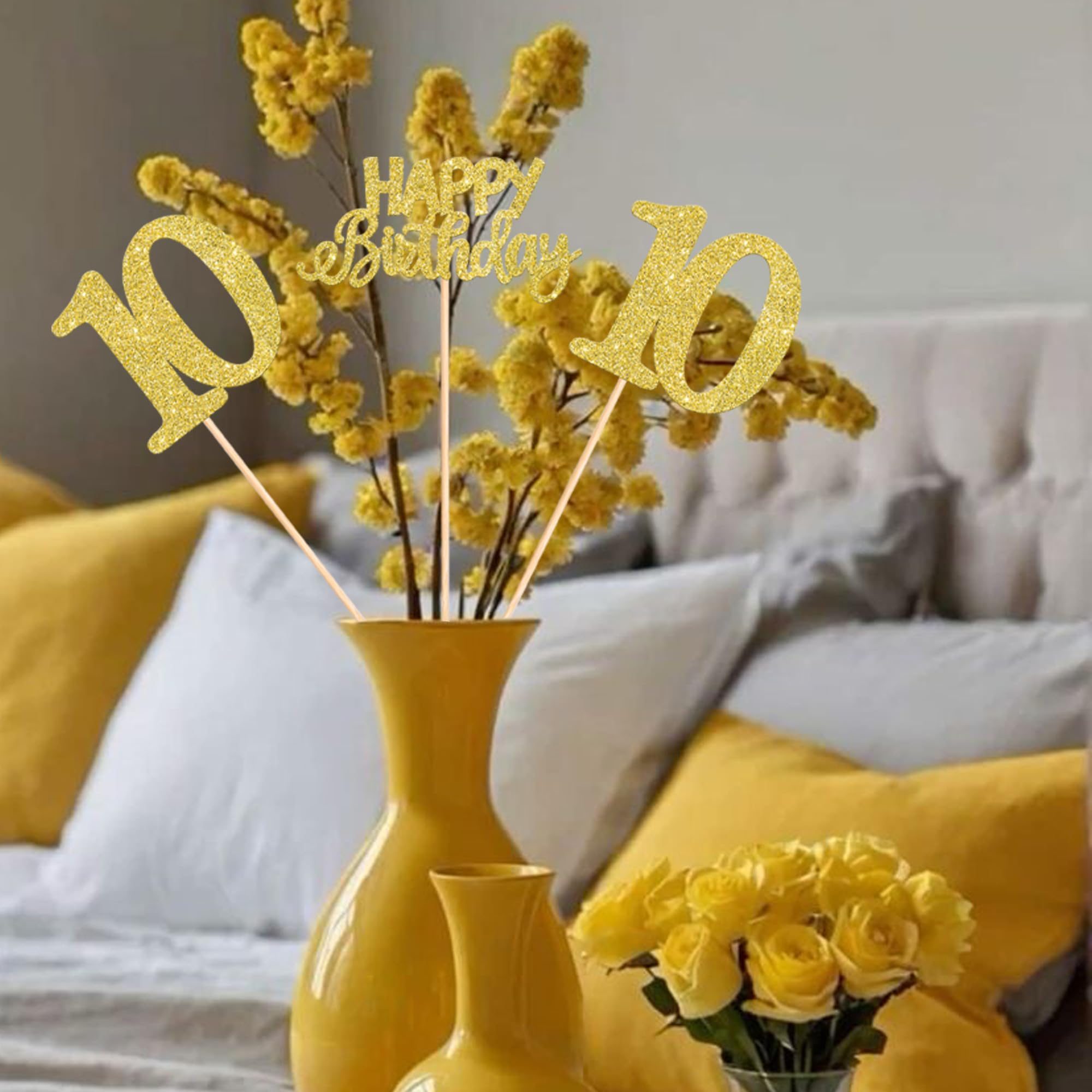 SYKYCTCY 12 Pack Cheers to 10 Centerpiece Sticks Assembled Glitter Number 10 Ten Table Flower Centerpiece Sticks for Cheers to 10 Years Old 10th Theme Party Supplies - Image 3