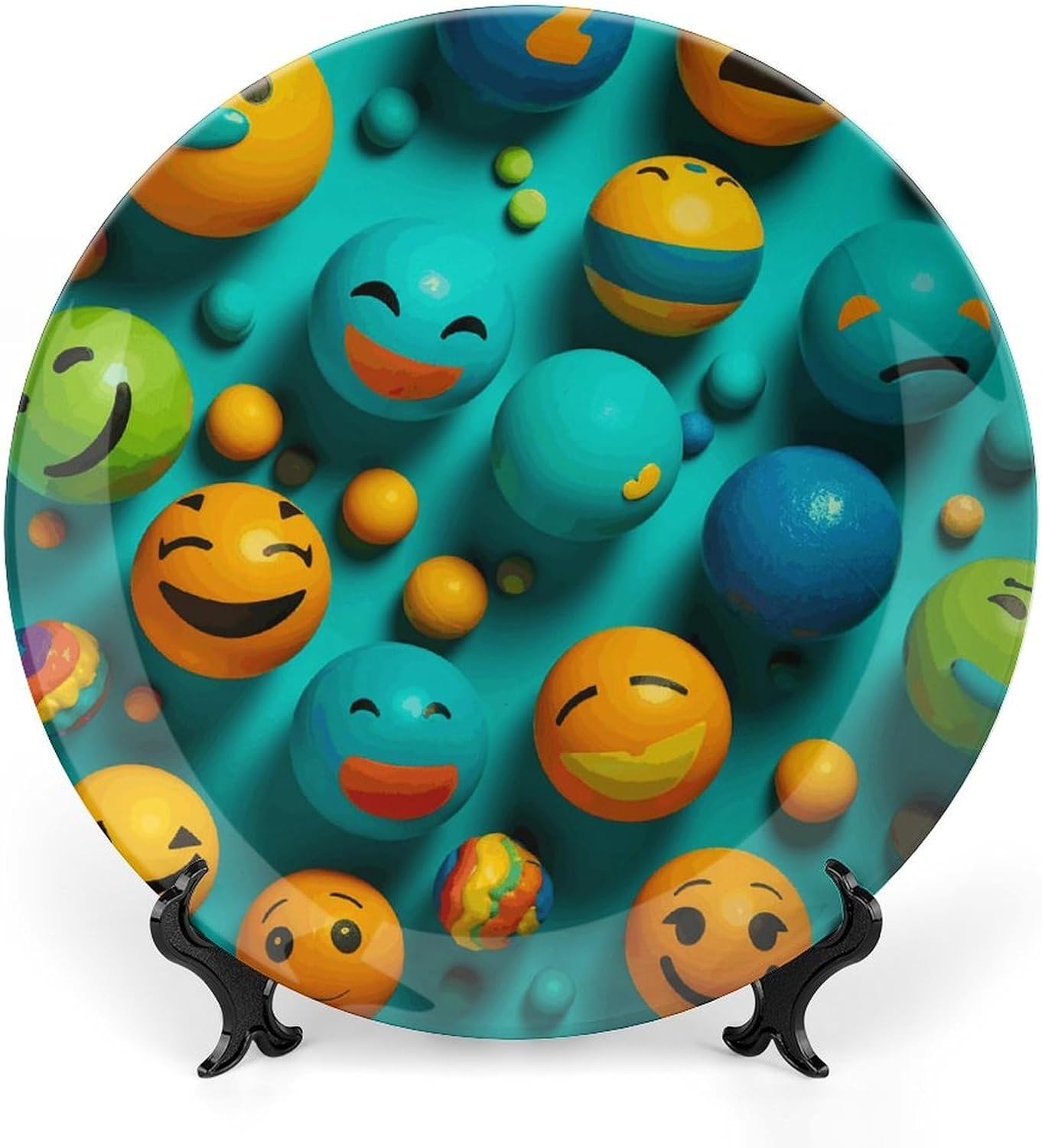 Smiley Face Bone China Decorative Plate Personalized Ceramic Dinner Plates with Display Stand Porcelain Plate Art Wall Decor for Wall Hanging Decoration 6inch