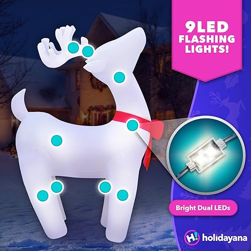 Miniatura 3 de Holidayana Inflables de Navidad grandes de 6.5 pies de alto, reno blanco con luces intermitentes, decoraciones inflables de Navidad para patio,