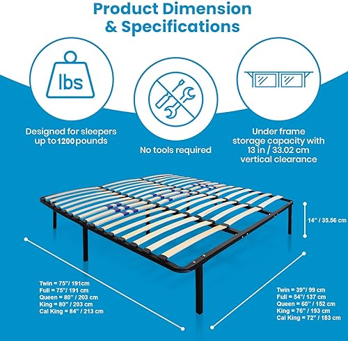 Miniatura 3 de Boyd Sleep Base de cama de plataforma de metal de 14 pulgadas de alto con soporte de listones de madera, zona lumbar ajustable de firme a felpa, no