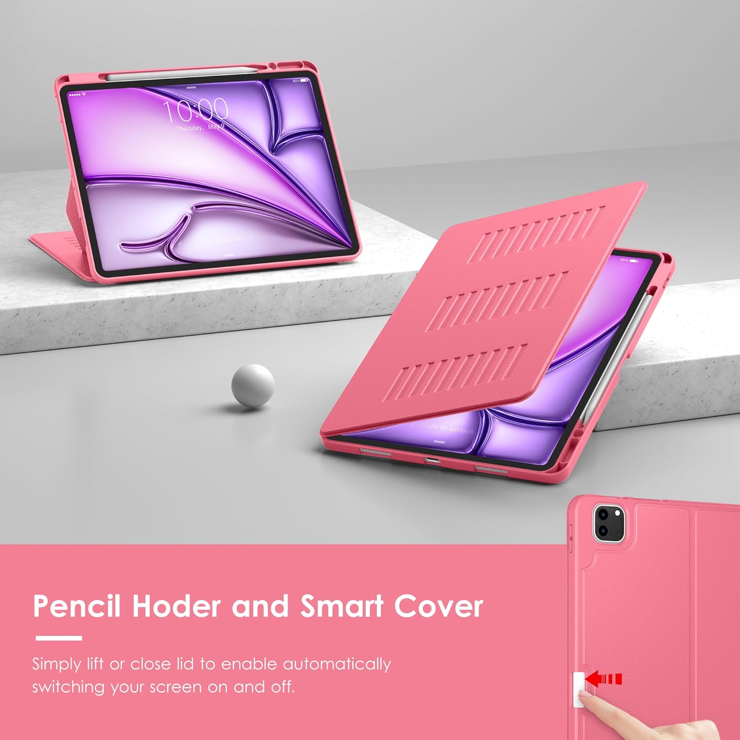 VIKESI Case for iPad Air 13 inch (M4) 2026 / (M3) 2025 / (M2) 2024,Multiple Angles Magnetic Stand Cover,Shockproof Soft Back,Pencil Holder,and Auto Sleep/Wake,Watermelon