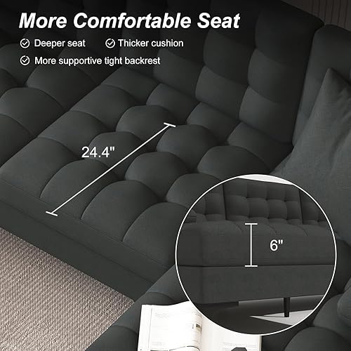 Miniatura 4 de VERYKE Sofá seccional para sala de estar, sofá modular moderno en forma de U con botones copetudos con diván doble, sofá con patas de metal para