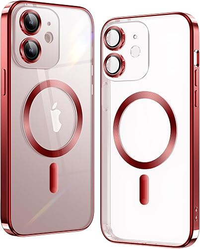 SKYLMW Matallic Magsafe - Funda transparente brillante para iPhone 13 con protección completa de la cámara chapada fuerte atracción magnética Funda