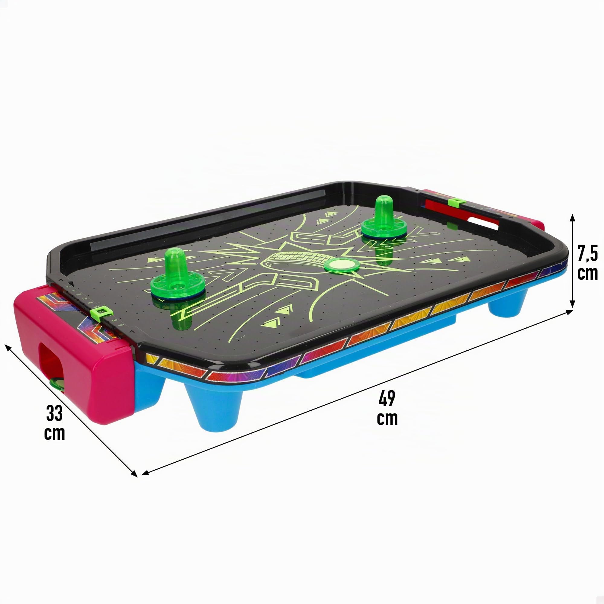ColorBaby CB Games Air Hockey Neon da tavolo, struttura 40 cm, plastica resistente, 2 pale, 2 dischi, 2 giocatori, giochi da tavolo, giocattoli per bambini, divertimento in famiglia, +6 anni (39515)