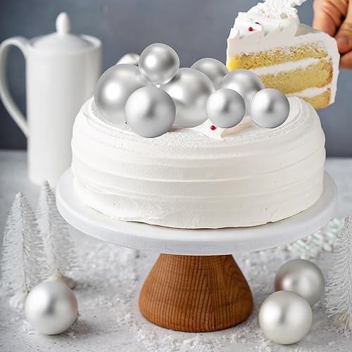 Miniatura 6 de ASTARON 20 piezas de decoración de pastel de bola, mini globos, bolas plateadas, palillos de tarta, bolas de decoración de tartas, bolas para