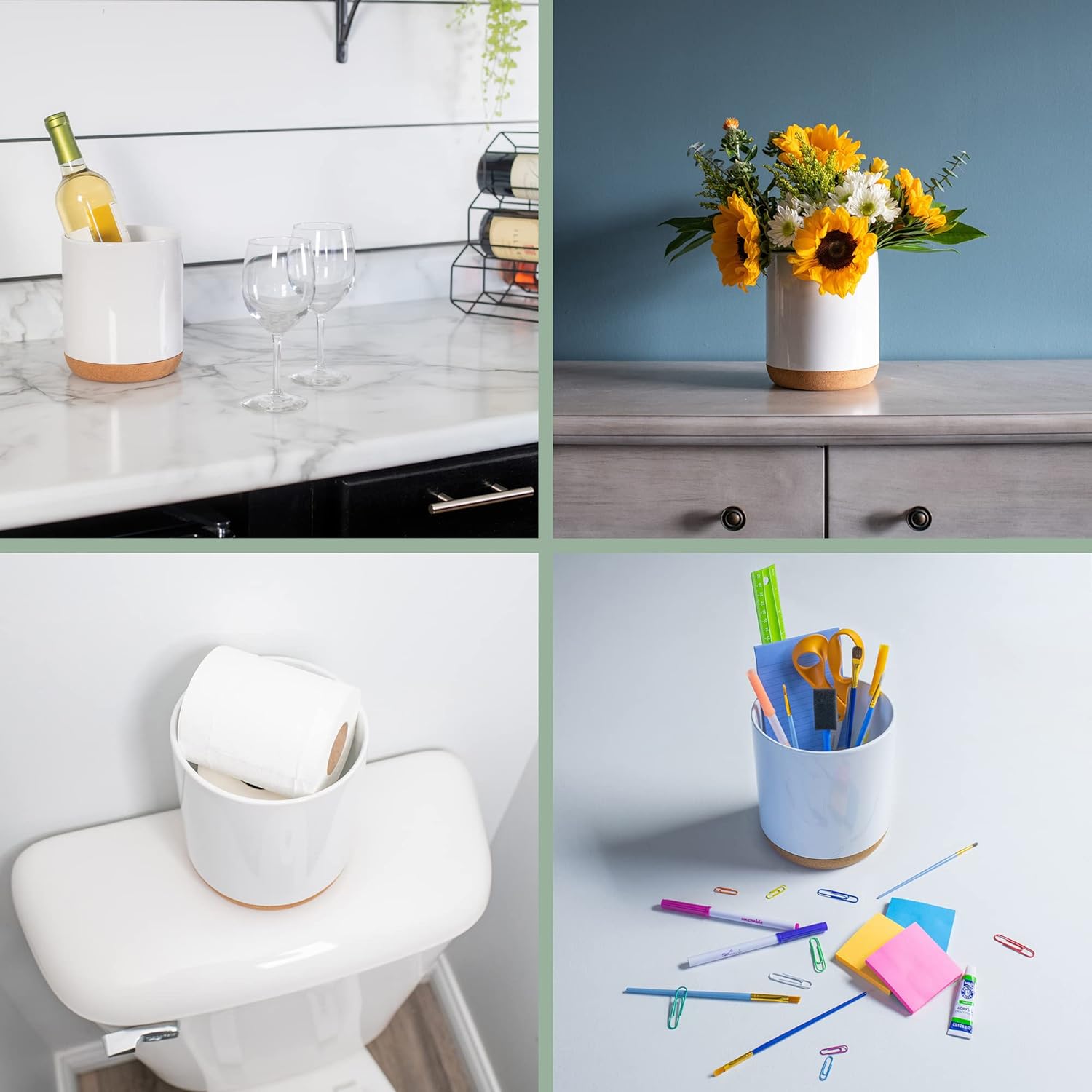 Elanze Designs But First Coffee ホワイト XL コルク底キッチン用品ホルダー