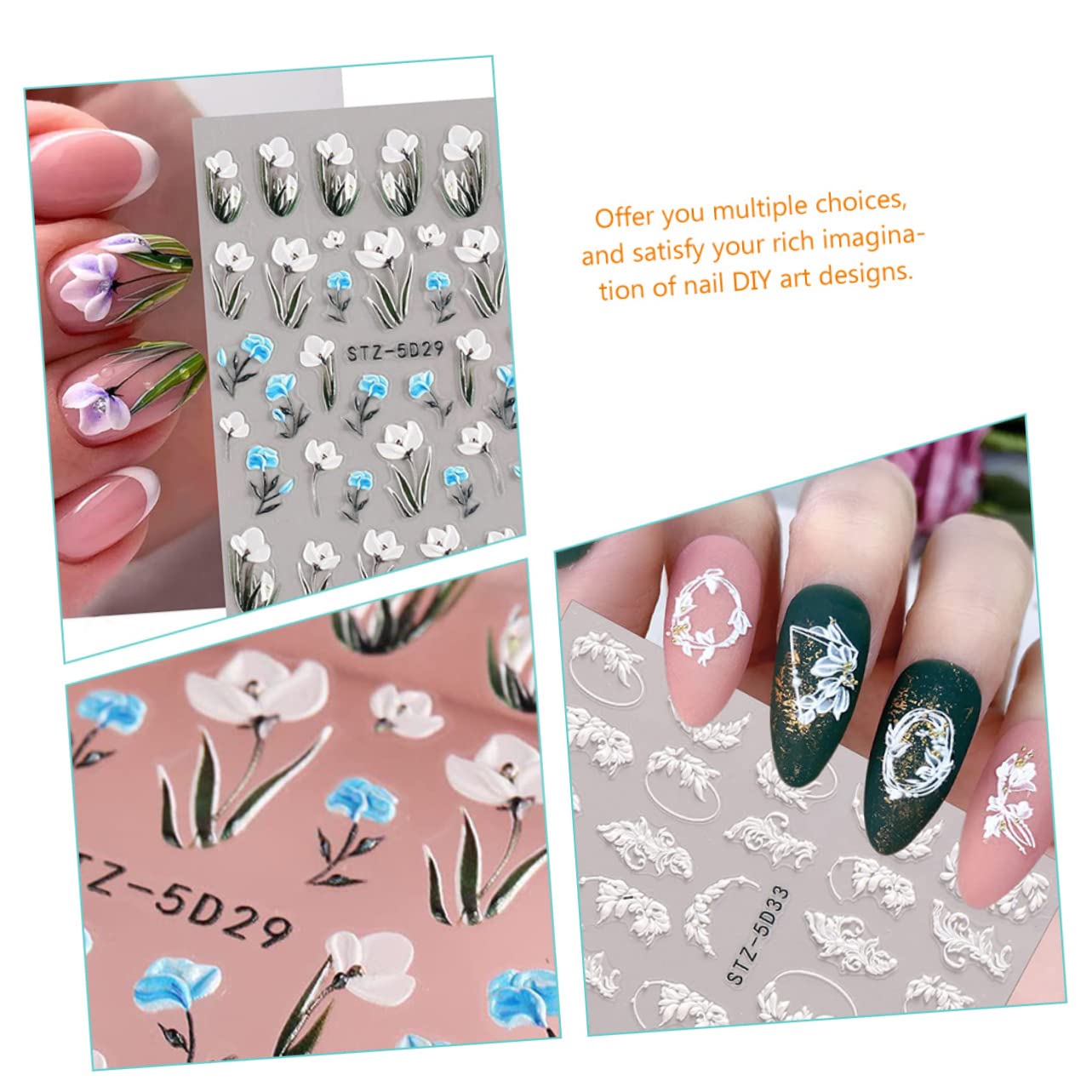 Healeved 30blätter Blüten-nagelaufkleber Selbstklebende Erhabene Nagelkunst-sticker Für Kreative Nail Art Designs Für Profis Und Anfänger Vielseitig Einsetzbar