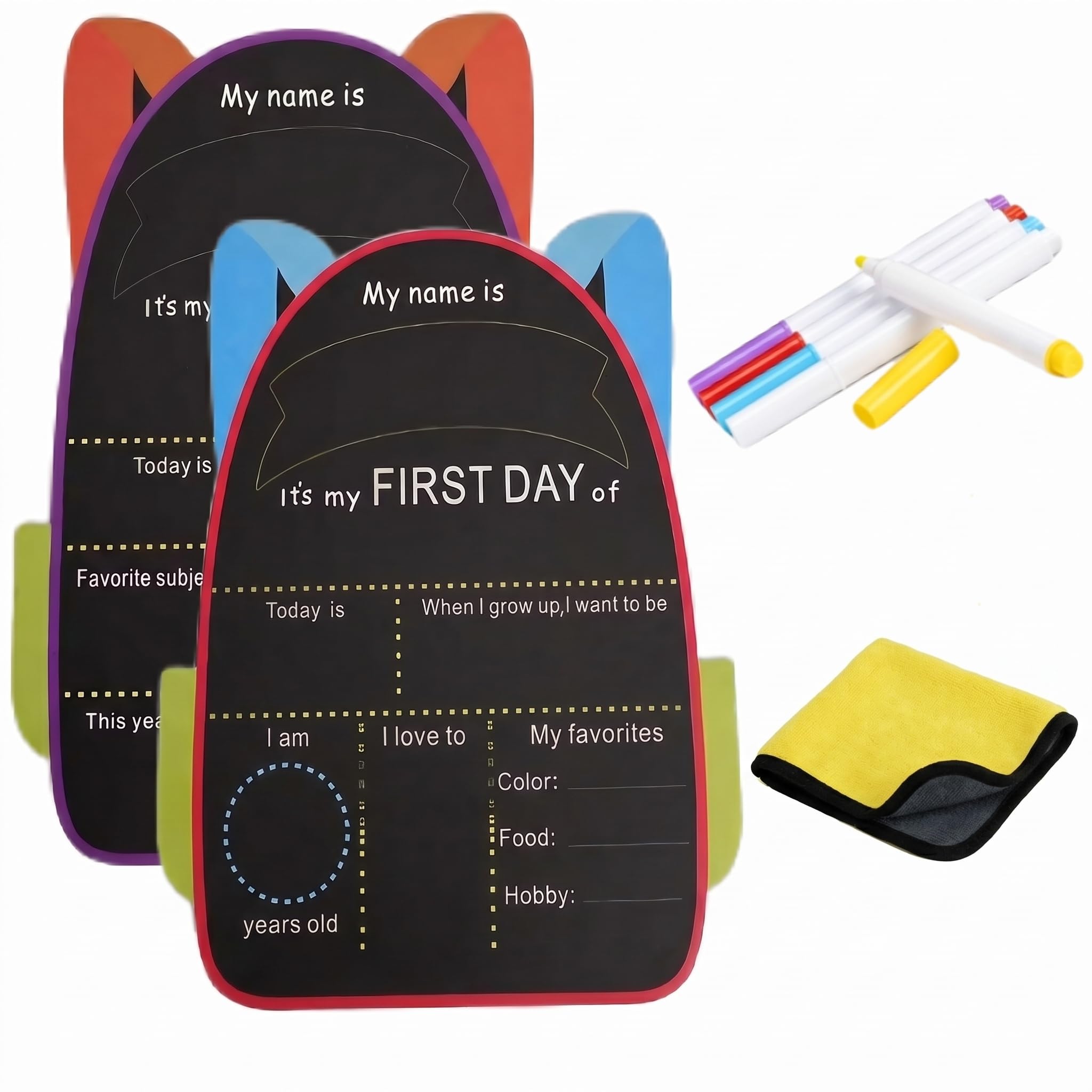 First Day of School Board - My First & Last Day of School Chalkboard Reusable, Back to Class Gifts Supplies Set - Double-Sided Chalkboard, Whiteboard Pens, Cleaning Cloths for Kids & Party Decor