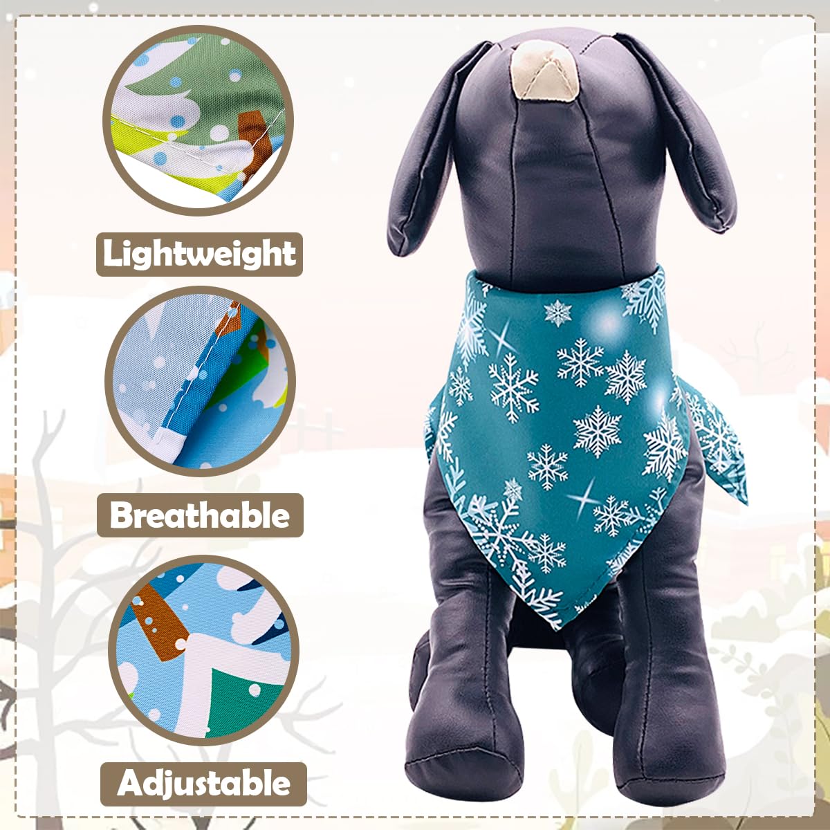 Halstücher für große Hunde, für den Winter, Großpackung, 84 cm, für große Hunde, Schnee-Wald-Muster, Dreieckstuch, Webkante, Nähkante, Saumnaht für Fellpflege-Zubehör, 50 Stück