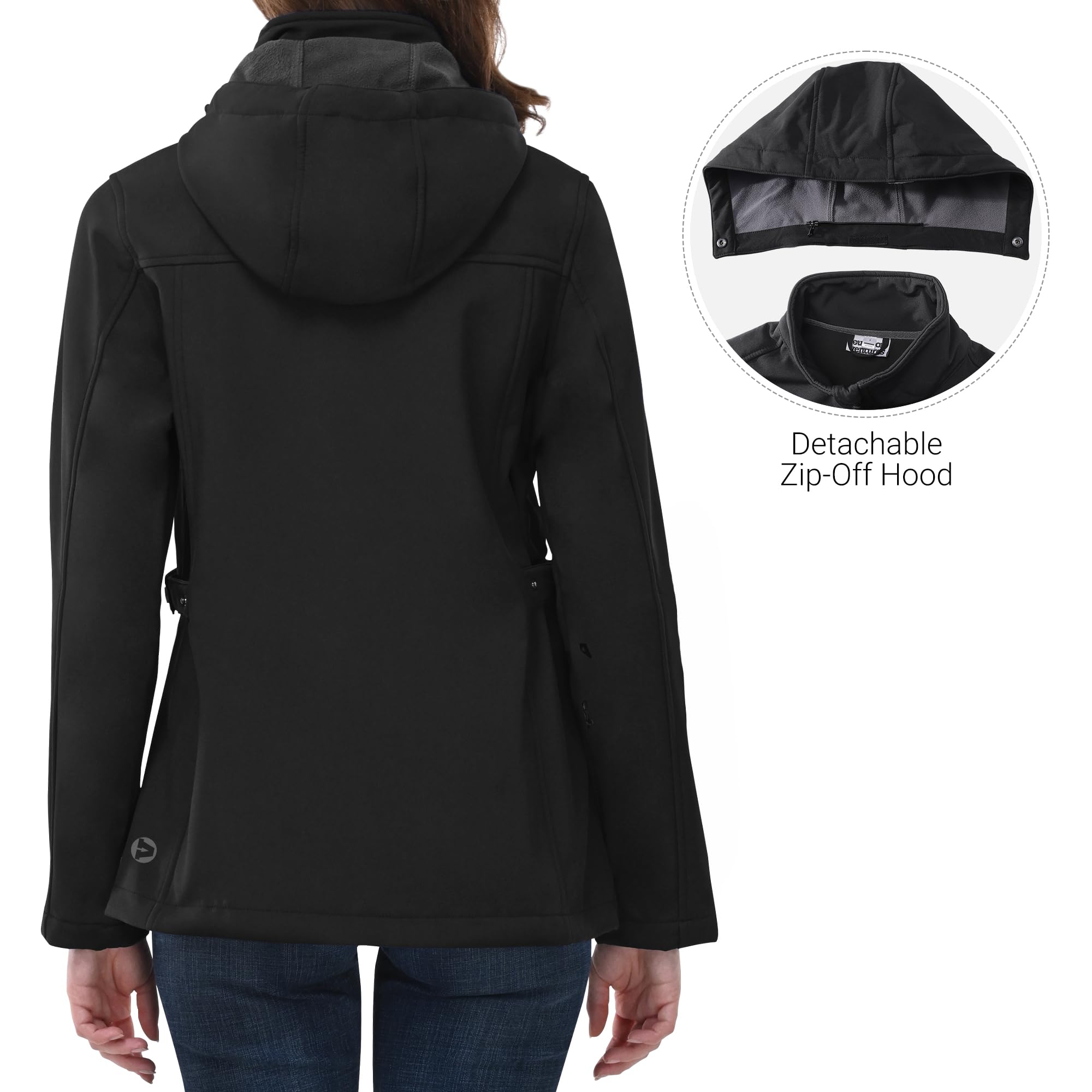 Outdoor Ventures Veste softshell courte doublée pour femme - Veste fonctionnelle imperméable avec capuche amovible - Veste de pluie d'extérieur - Manteau softshell pour la randonnée, la course, les