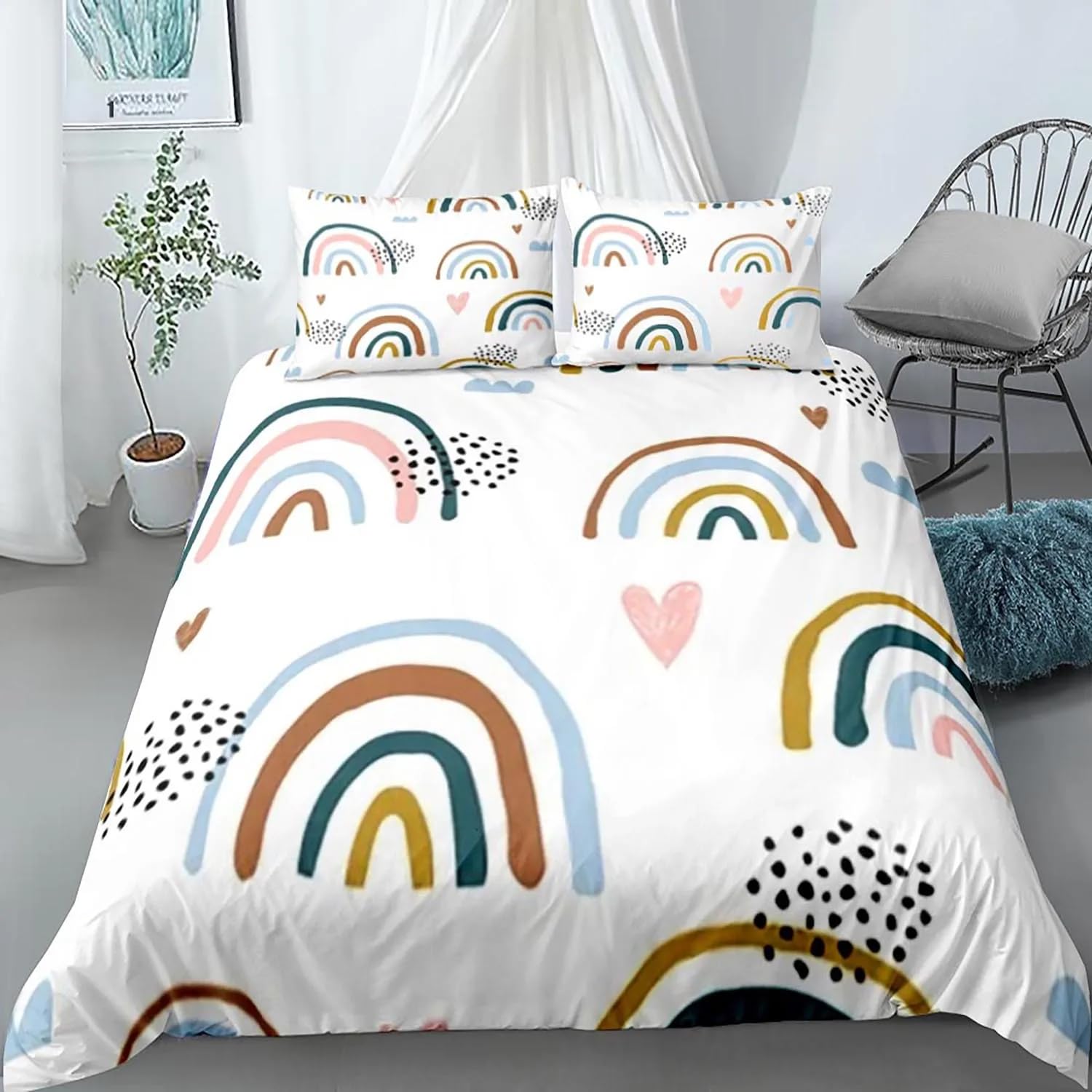 QBIDCSX Bedding Sets Single Rainbow Bedding Sets Single Koala Duvet Cover 200x200cm with Zipper Closure, Hypoallergenic Quilt Cover with 2 Pillowcase for Boys Kids Girls