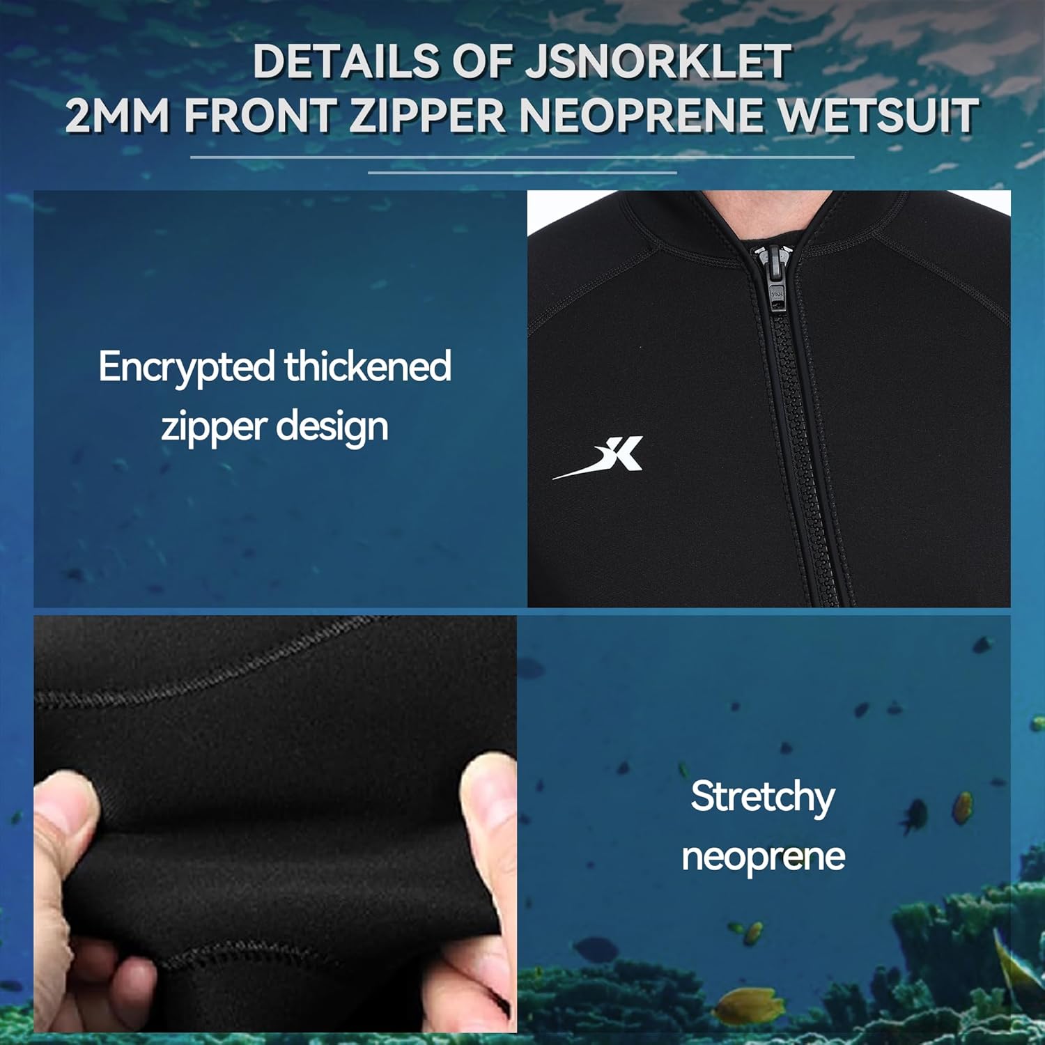 2mm Neoprene Shorty Wetsuit Mens with Front Zip, Diving Suits for Diving Snorkeling Surfing Swimming