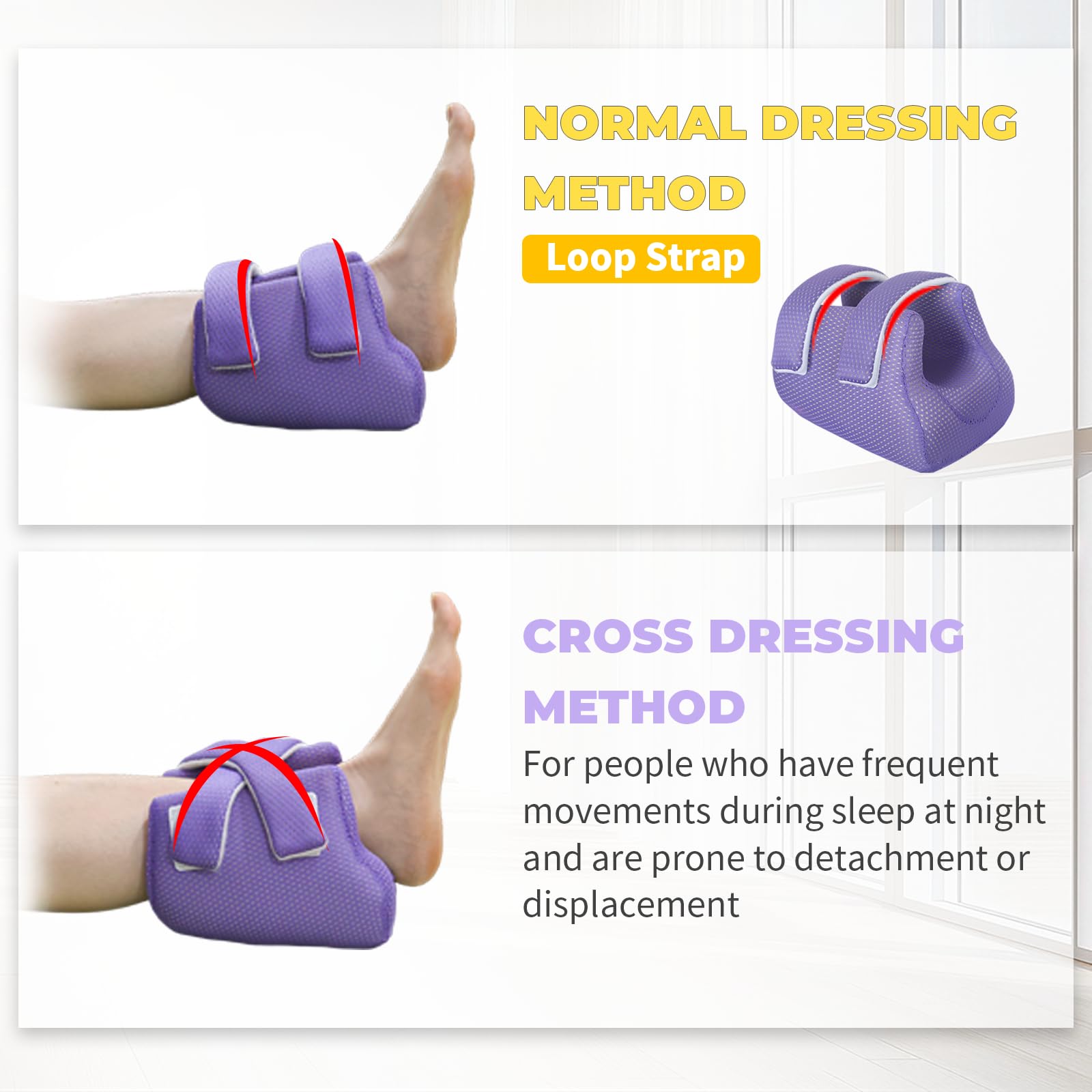Protectores de talón 3D para úlceras por presión, almohadillas de apoyo para pacientes postrados en cama, protector de talón para dolor de talón (morado, paquete de 1)
