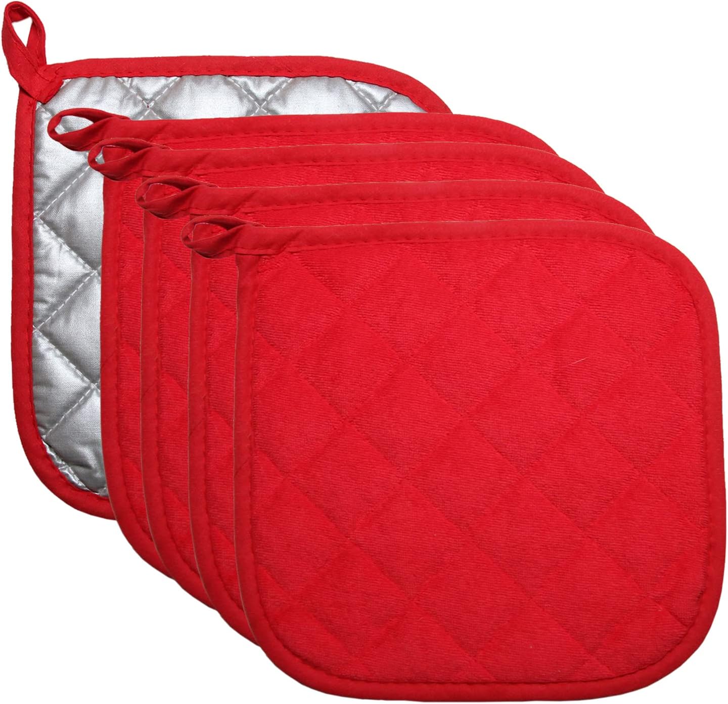 5 PCS Pot Holders for Kitchen, Cotton Potholers with Great Heat Resistance, Hot Pads, Trivets for Cooking and Baking Red